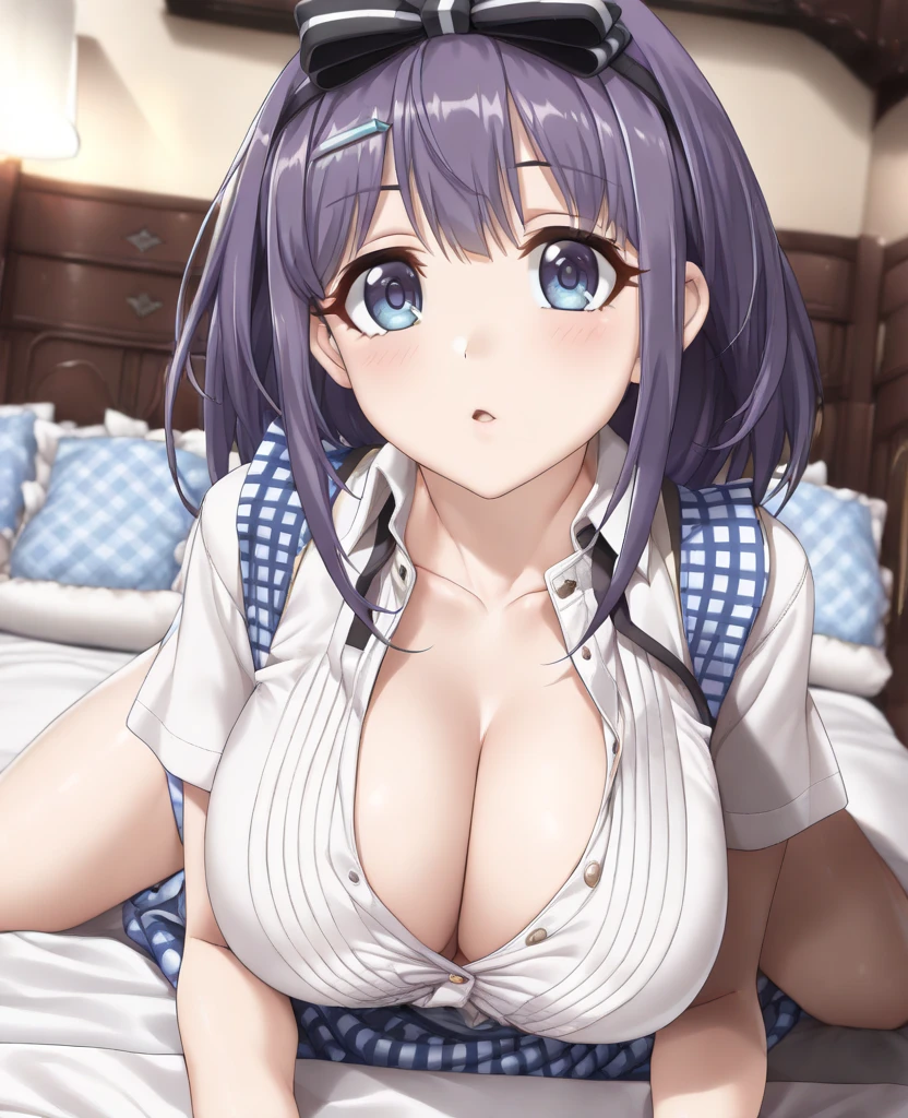 , nyantype, , vulgarity, unicorn, azur lane, official art, 10yo, on the bed, game cg, anime screenshot, sitting, on back, , arms from head, armpit, large breasts, embarrassed smile, , half closed eyes, open mouth, sweat, saliva, steaming body, serafuku, under boob, , after , just the tip, pov crotch, , trembling,  trail, 