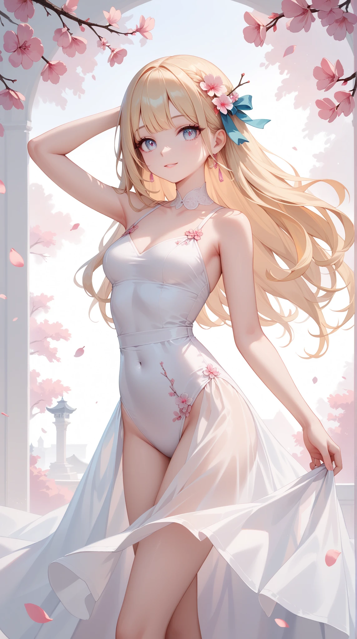 (((1 toddler:1.4))), (baby face), (round face), (little chest), (blonde long hair:1.2, big forhead:1.2), blonde hair, shiny hair,(red_eyes:1.5),(beautiful big eyes:1.3), intricate eyes,beautiful detailed eyes,symmetrical eyes,big eyes:1.5,(apricot eyes:1.2), extremely detailed cute anime face, clear pale blush, solo,🦄,🌈,kawaii,(((lustrous skin:1.5,tanned skin,bright skin: 1.5,skin tanned,shiny skin,very shiny skin,shiny body))),(()),((little ,chibi))),((small tiny body)),,((((6 years old)))),((flat chest)),

((fallen angel, demon girl, demon tail, demon wings, wings)),

cute,

((tail, tail ribbon)),(,covered navel), (detached sleeves), ((headband red headband,ribbon on the headband that looks like rabbit ears)),( legs), ((leotard, red leotard,strapless,strapless leotard)),(red ribbon, ribbon),((robe, white robe)),(thigh bow, thigh ribbon,neck ribbon),

(dynamic pose:1.0),smile,(centered,scale to fit dimensions,Rule of thirds),

((floating in the clouds, sky and clouds background)),scenery:1.25,((intricate scenery)),

(Glossy demon ornaments),highres,sharp focus,(ultra detailed,extremely detailed),(photorealistic artwork:1.37),(extremely detailed CG unity 8k wallpaper),(((vibrant colors,vibrant theme))),(intricate),(masterpiece),(best quality),artistic photography,(photography taken by sldr),(intricate background),perfect rendered face,perfect face details,realistic face,photo realistic,((intricate detail)),(((realism))),
