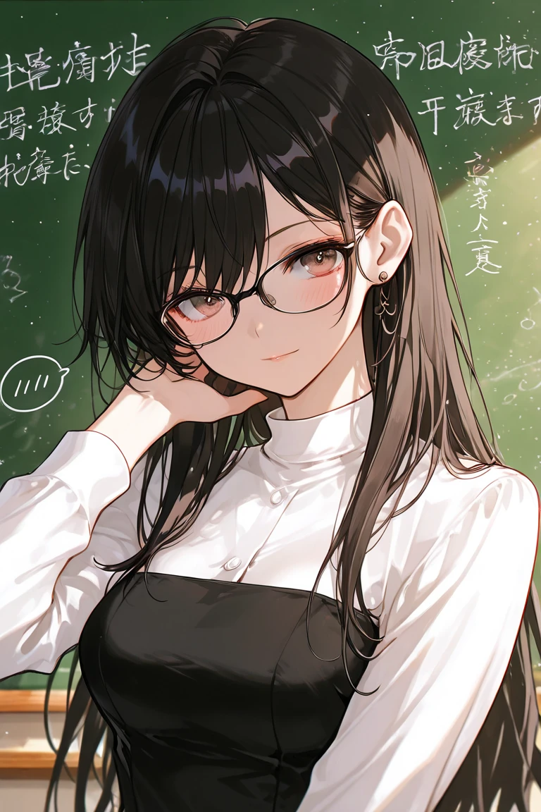 1 girl, honor student, glasses, seraphuk, black hair, brown eyes, long hair, middle 