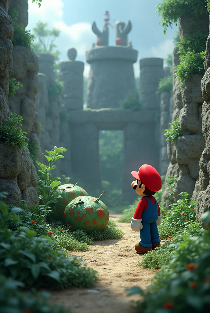 <lora:AntiBlur:3>,   <lora:Super Mario Odyssey:1>,  Super_Mario_Odyssey
A vibrant, colorful image of a fantastical, outdoor environment inspired by the Mario Bros. series. The scene is set in a lush, green area with a rugged, rocky terrain. The ground is covered with dense, vibrant green grass and various types of foliage, including small plants and bushes. In the center of the image, a small figure of Mario, recognizable by his red hat and blue overalls, is standing on the grassy terrain. He appears to be exploring the area, looking around with a sense of curiosity. The background features a large, rocky cliff face with a series of ledges and platforms, reminiscent of the game's terrain. The cliff face is a deep brown color, with visible textures and cracks, giving it a rugged, natural appearance. On the ledges, small, pixelated figures of Goombas are visible, adding to the game-inspired atmosphere. The overall scene is rich in texture and color, with a mix of natural and fantastical elements. The lighting is bright and even, with a slight gradient that suggests a sunny day. The image exudes a sense of adventure and exploration, inviting the viewer to explore this fantastical world. The image is likely a digital artwork, with a high level of detail and texture, characteristic of modern video game graphics. The style is reminiscent of the Mario Bros. series, with a focus on exploration and adventure.