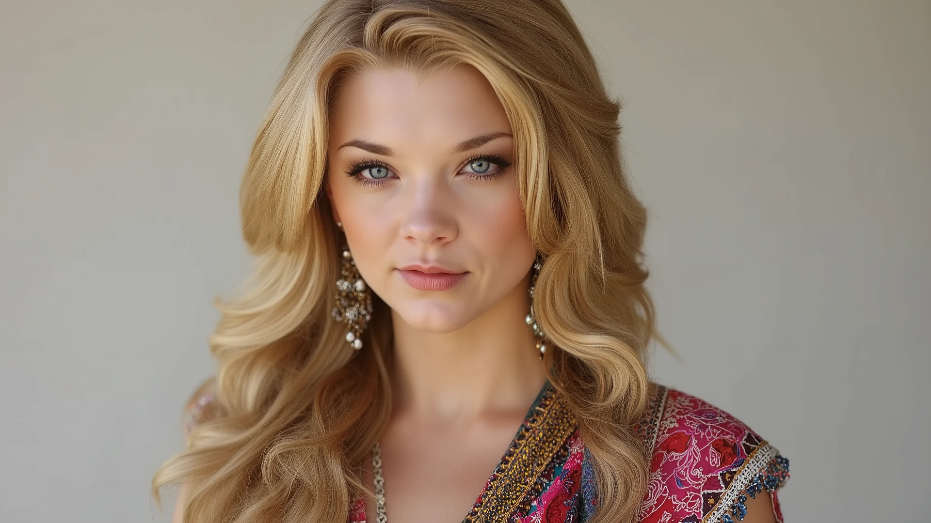  portrait of a young woman,  20 years old, long blonde hair,  prominent cheekbones,  bright eyes,  big breasts, confident aura, modernes Outfit, natural light,  Fotorealismus