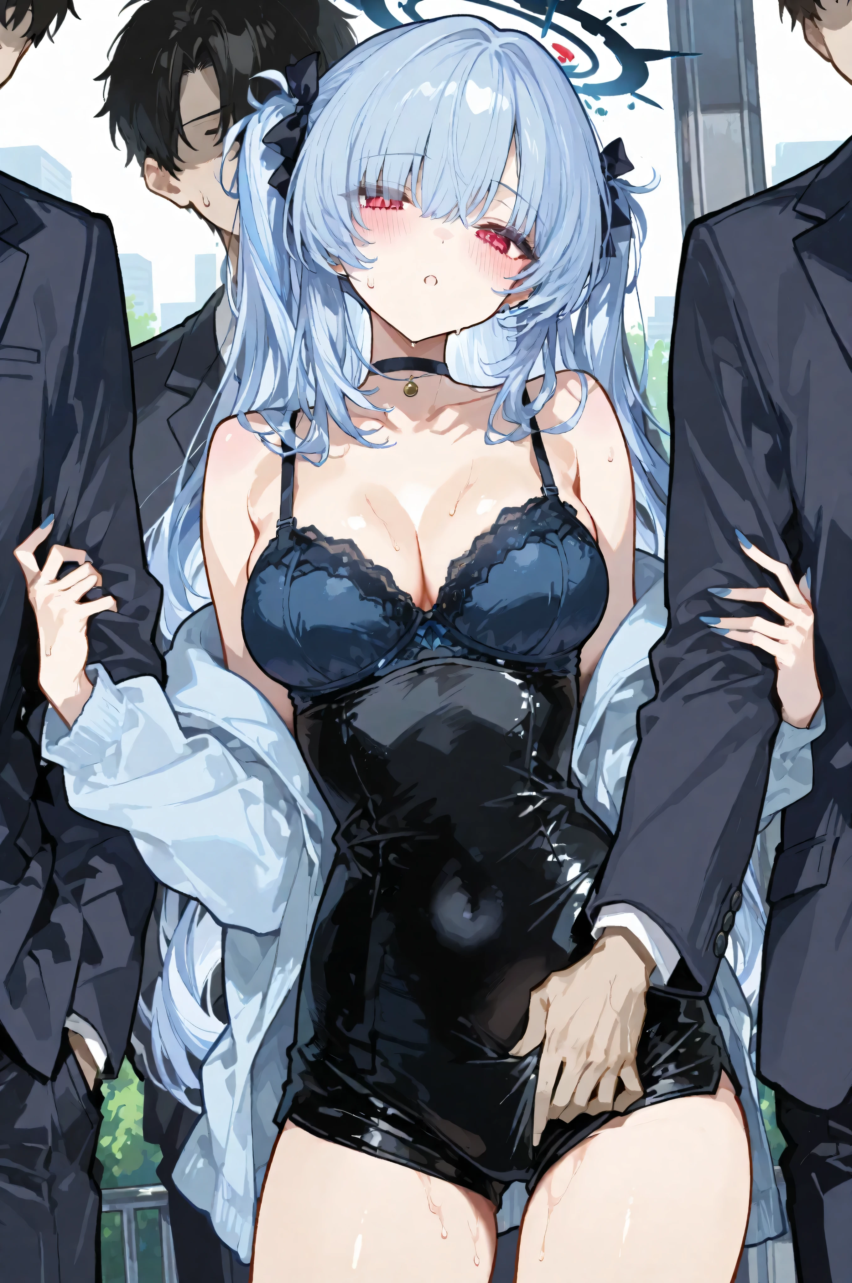 Playing with an erotic female body　group play　I tremble with shame and pleasure　play　in public　Multiple men and women are watching me