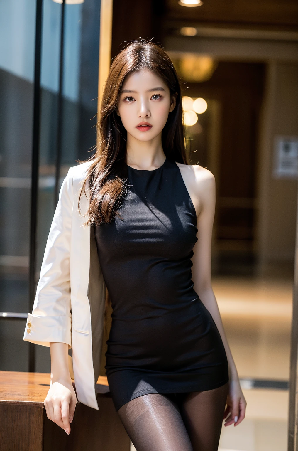 arafed woman in a black dress sitting on a white chair, gorgeous young korean woman, beautiful south korean woman, beautiful young korean woman, korean women's fashion model, korean girl, korean woman, female actress from korea, hwang se - on, photo of slim girl model, heonhwa choe, cute korean actress, park ji-min