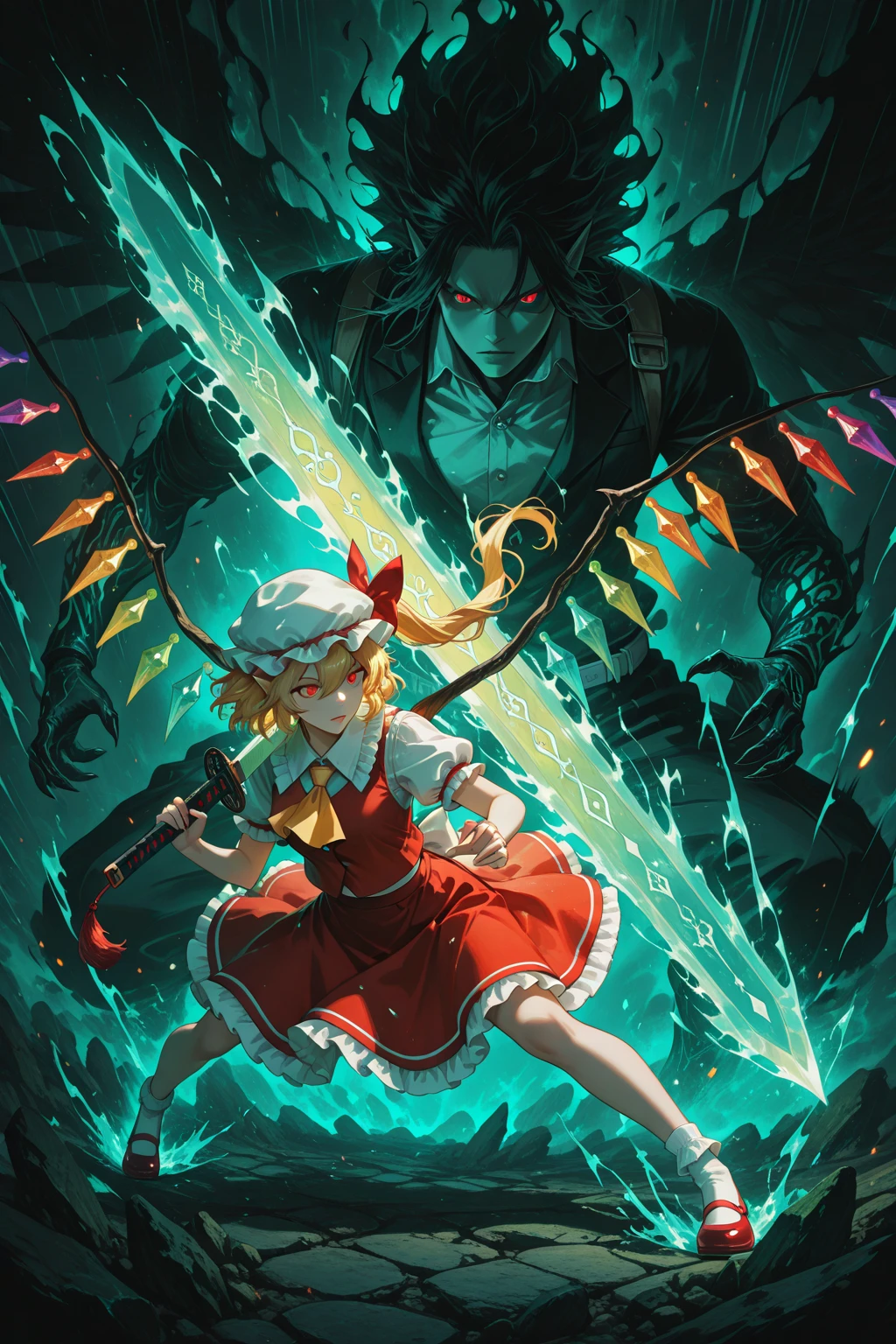 Highest quality, Super quality, 16K, Incredibly absurd, Very detailed, 2.5D, delicate and dynamic, Dark Forest, spooky night, Small faint lights and flying fireflies, night, lightning, bat, Poisonous spiders, , Small face, Extremely delicate  expression, Delicate eye depiction, Upper body close-up, ,, sole beautiful sexy zombie lady, healthy shaped body, 22 years old lady, zombie, 170cm tall, big firm bouncing busts, 中国風zombie, 複雑な構造のzombieの衣装, Bloody Face, anger, fight, Thick tree branches entangle my whole body, Flame throwing from the mouth, Throwing flames at trees