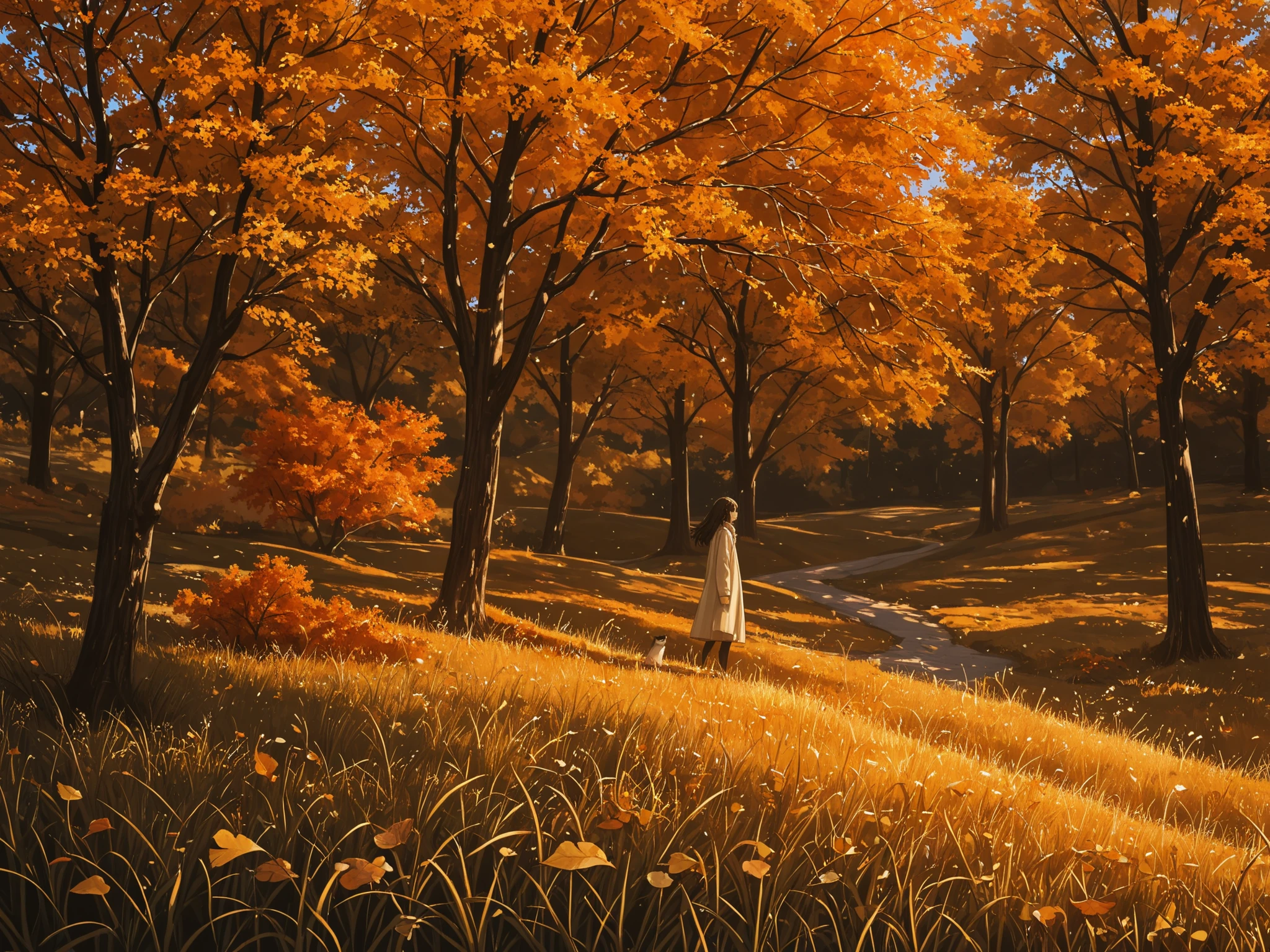 score_9, score_8_up, score_7_up, score_6_up, score_5_up, score_4_up,
BREAK
(masterpiece: 1.0), best quality, perfect anatomy, perfect composition, perfection,
BREAK
Landscape art, lush grass, autumn colors, gold and orange colors, grassy hills, large trees, leaves in the wind, wide shot, 4k art, beautiful art, painterly, lovely, hyperdetailed, ultra detailed, gradients, color theory use, anime wallpaper art style