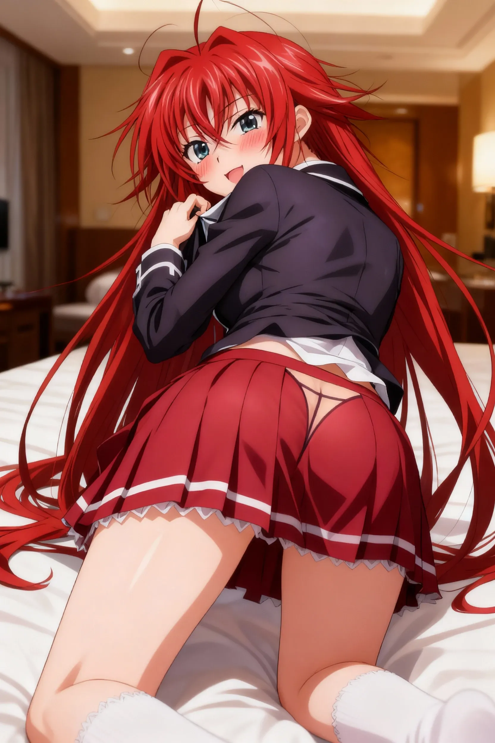 Red hair blue eyes girl without bra