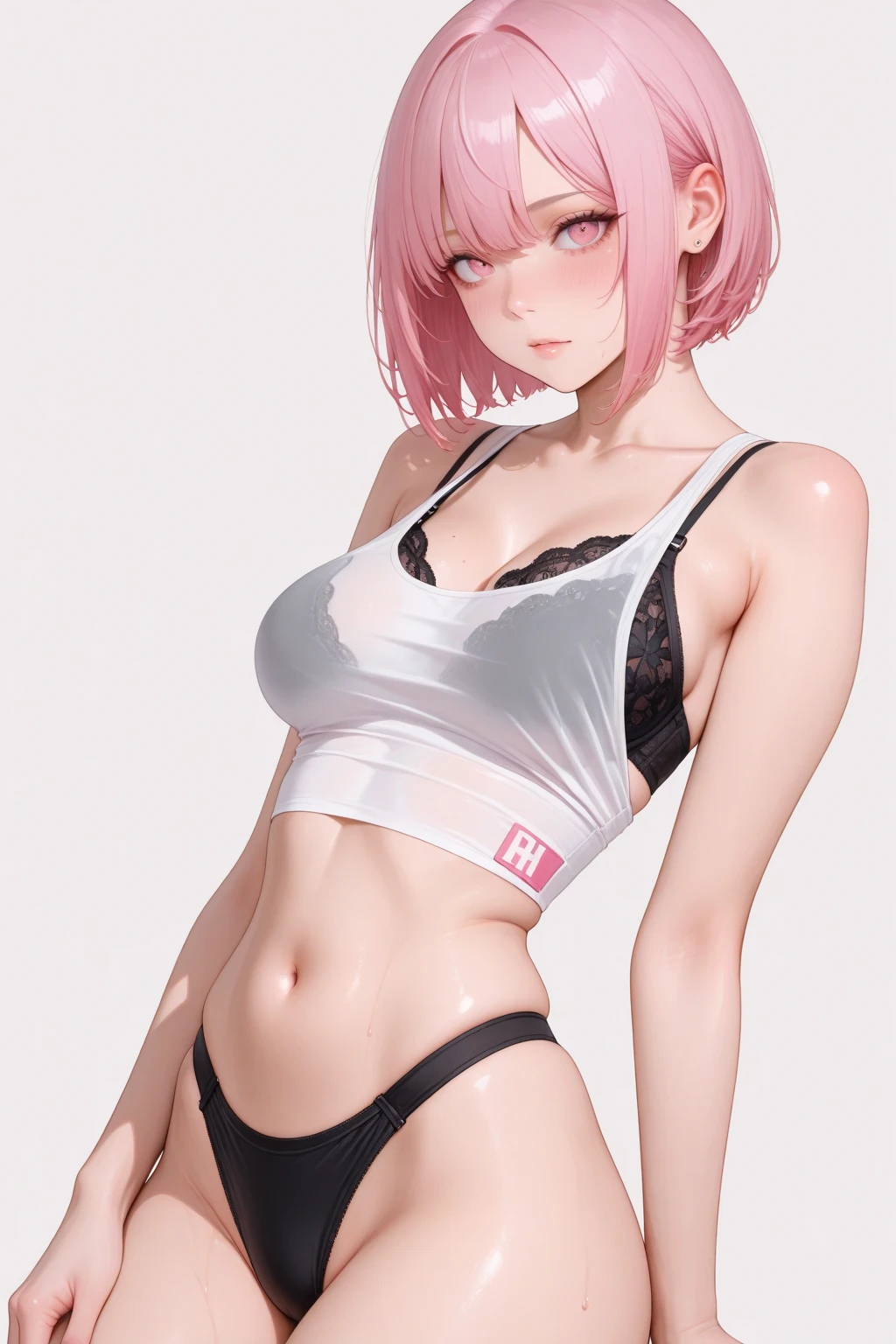 Create a white, western, pink-haired, 21-year-old, white, short-haired, pink, brown-eyed woman with realistic igamem raw 8k, in the car at night, insinuating herself into the lens, white , volume in the , bulge in the , effeminate boy, transexy, short skirt, pleasure, wet, honeydew