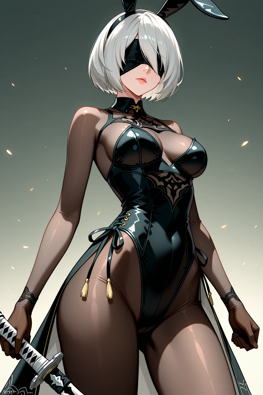 score_9, score_8_up, score_7_up, score_6_up, score_5_up,source_anime,(from front, upper_body, standing:1.5),(solid black background:1.5),1girl,solo, 25 years old,subtle smile, inloved, looking at viewer,10H,white hair, blindfold, black blindfold, shoulders_long_hair, short hair,playboy_bunny,(medium breasts:1.5),Expressiveh,beautiful detailed body,beautiful detailed clothes
