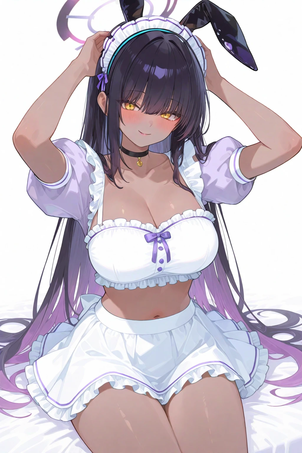 1girl,alraune,  <lora:AlraunePlantGirl[alraune]V2:1.3>,flower,large breasts, navel,black_hair,wisteria, parted lips,  <lora:kashino-000008:0.45>,cow_horns,white bikini,