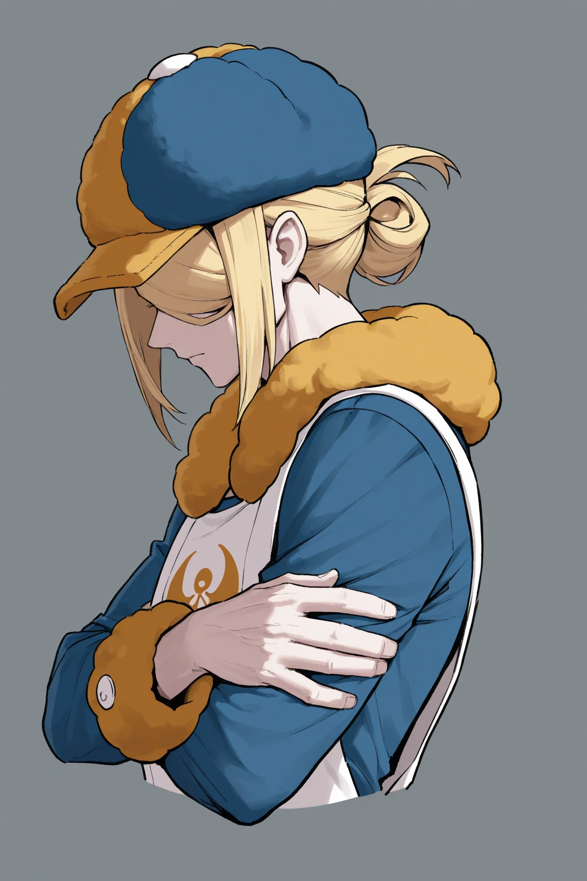 Lindsay, 1girl, solo, blue eyes, long hair, blonde hair, bandada, head scarf,  huge overfilled breast_implant, huge keep_inflating_Extrem_like a blimp