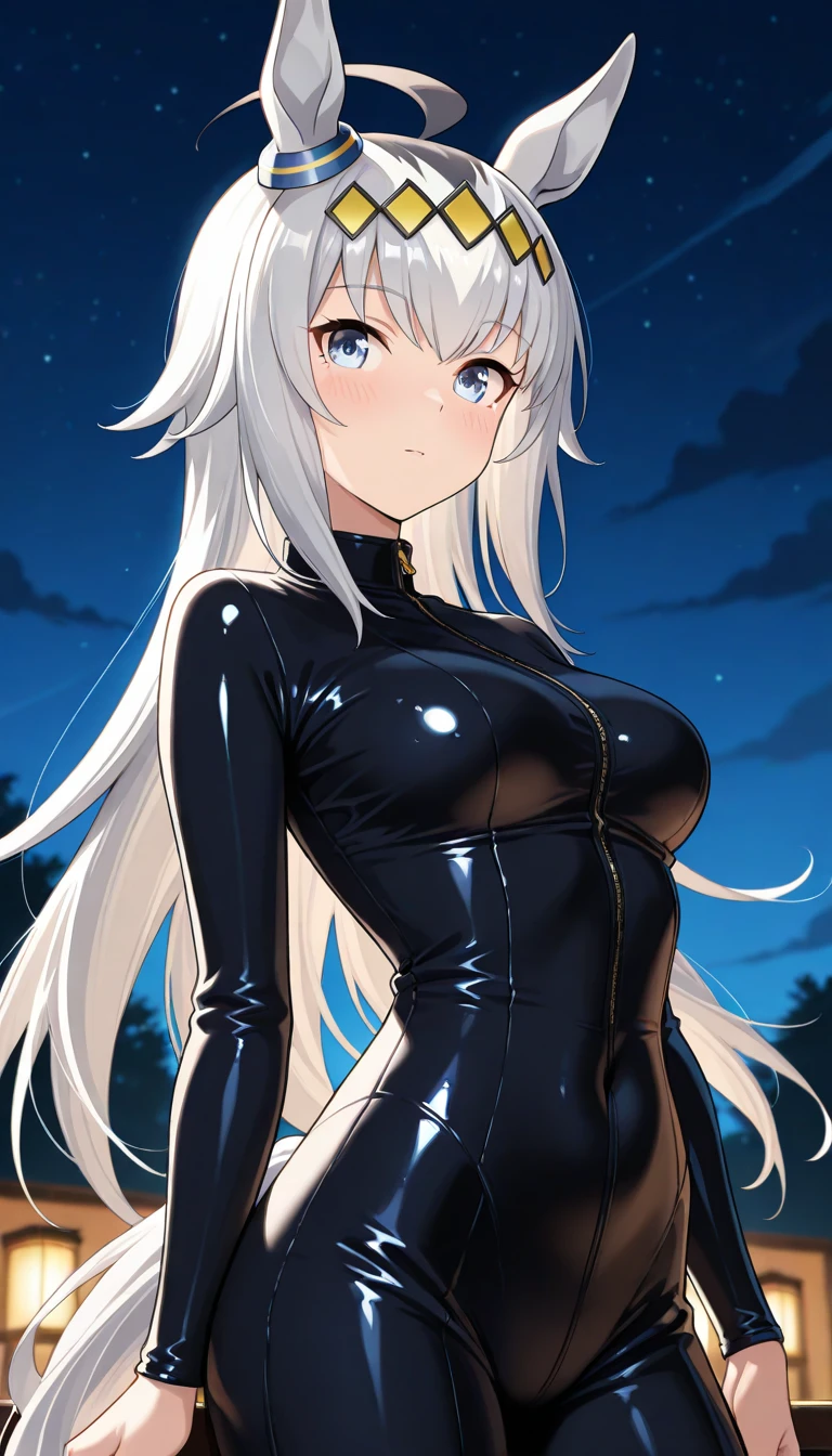 1woman24歳　back shot,
NP: worst quality ,
rule of thirds composition,
beautiful glow,
romanticism, jump kick！
the most beautiful various colors,  Particle,Magical Gentle Light Beautiful 24 year old、Fox ears、Like Fujiko Mine、Beautiful eyes、smile、atmosphere、Beautiful back in a bodysuit、The whole body covered in a bodysuit、Sexy Bodysuit、Body stockings、((latex)),(( cowboy shot,))、Silver Hair、Sweat、、Big Breasts、ART、UHD、highest quality、masterpiece、magical gentle light