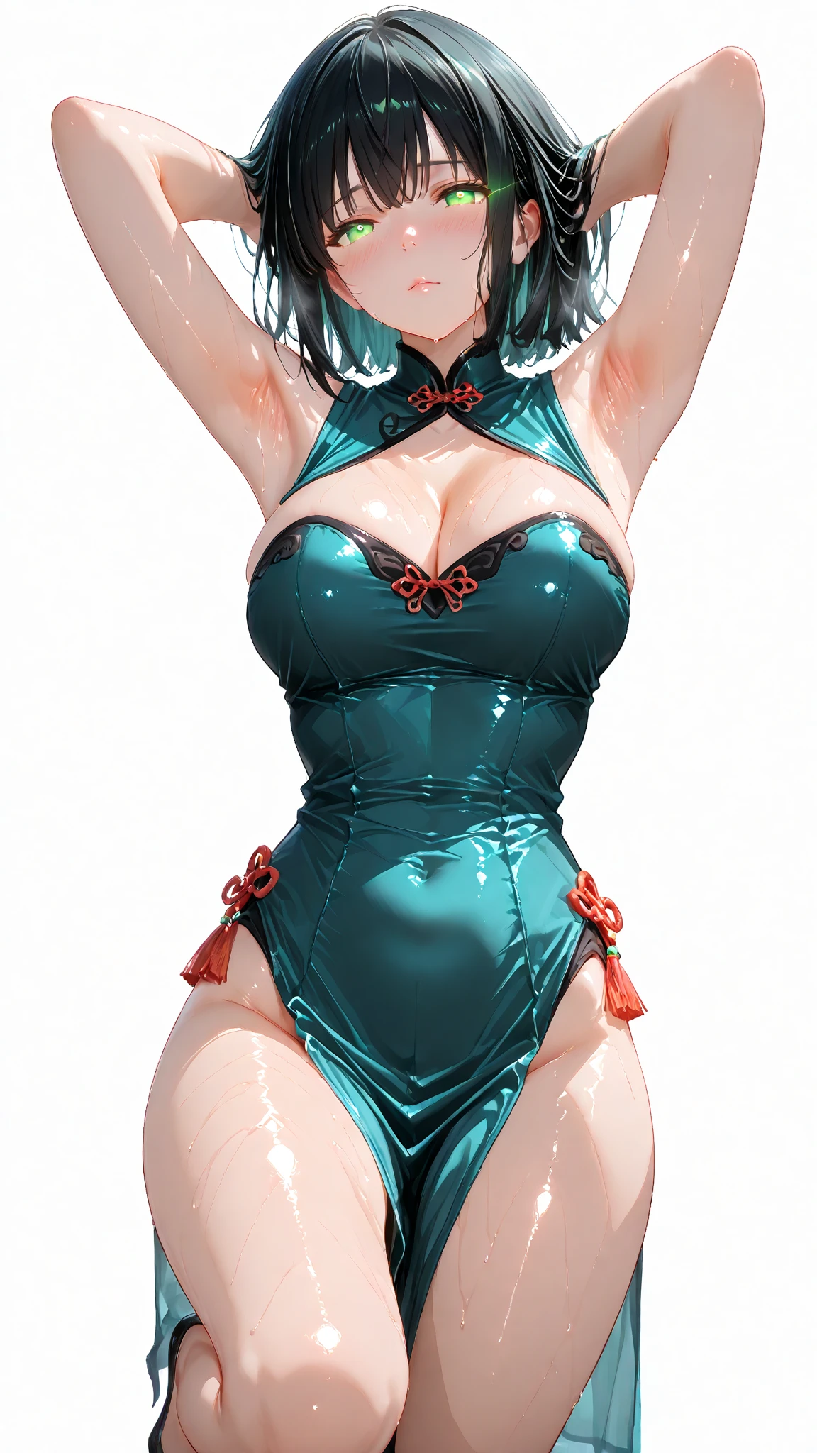 komi shouko,busty figure，take up close，Chest open，Exposing the abdomen，having fun，cropped shoulders，White shawl one-piece stockings，Exposing the abdomen，Fleshy thighs，The base of the thighs is soft，thick leg，Ocean park，Comic cover style，Comic title,tmasterpiece， High- sharpness， high high quality， 详细的脸， detailed body render