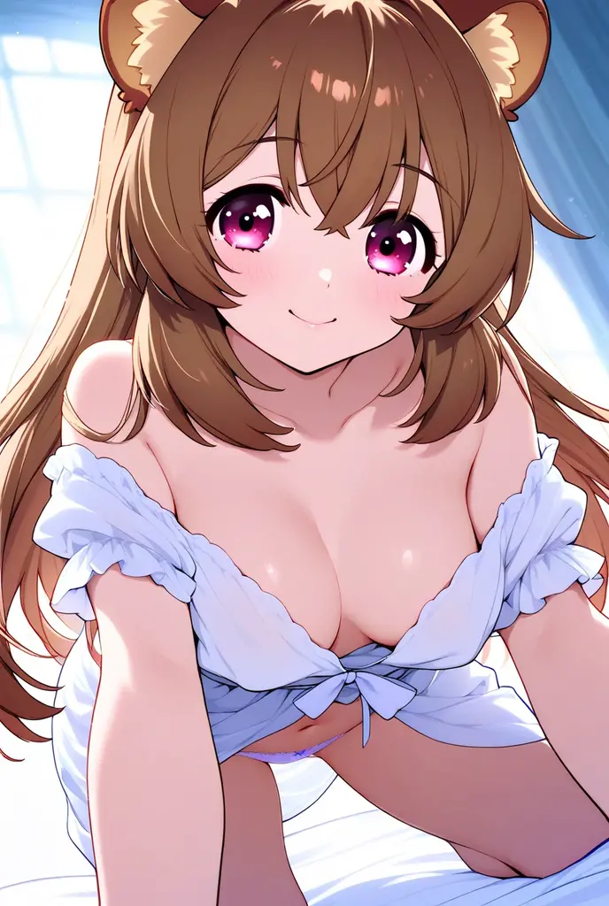 ((masterpiece)), ((best quality)), (ultra-detailed), anime style, on the bed, a cute girl, 1girl, solo, 00, ((beautiful eyes)), smile, ((open )), ((cute nipples)),small ,