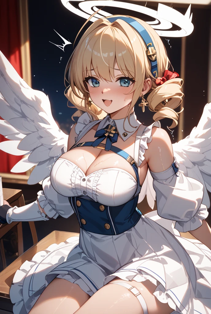 best quality, amazing quality, very aesthetic, 1girl, saber, fate/stay night, 1girl, saber, fate/stay night, , (artist official art:1.5), ahoge_hair, green eyes, steaming body, trembling, , jitome, cinematic light, official_dress, big_angel_wings, flying, on sky, happy, smile, blush, night, looking_at_viewer, oily_skin, cool
