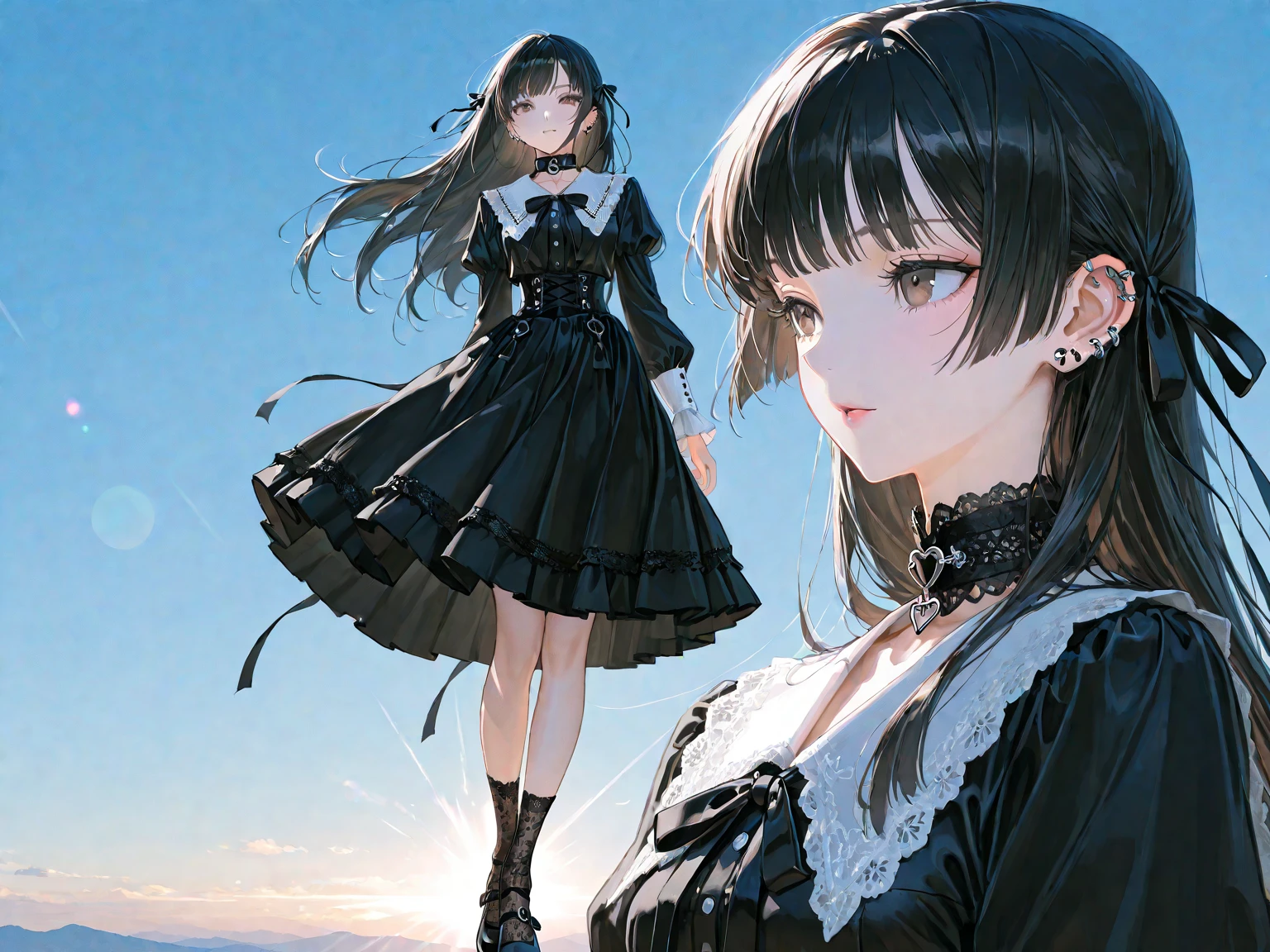 ((masterpiece)), ((best quality)), ((ultra detailed)), ((kawaii)), cute, (lovely), ((extremely detailed)), ((8K)), (beautiful), full body, luxury room, a cute girl, 1girl, solo, blue mini camisole dress,beautiful light brown hair, ((detailed beautiful brown eyes)), white-skinned, flat , tiny , garter belt,(garter stockings:1.4),pink eyeshadow