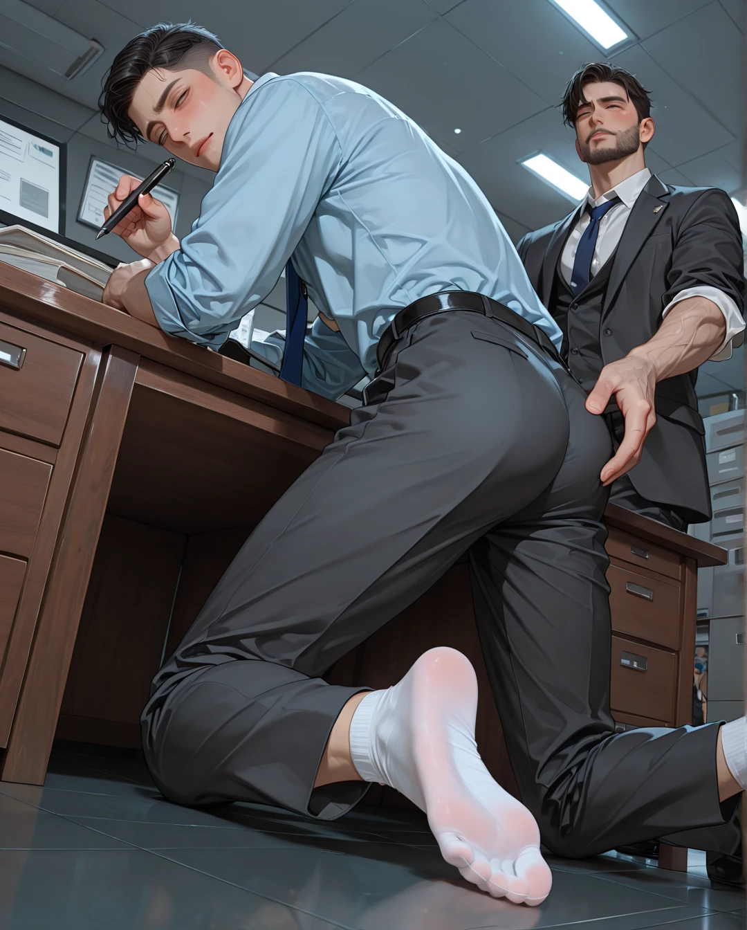 , Petuh,  Penetration, pleasure, moaning, Masterpiece, Best Quality, ultra-high detail, doggystyle, from side, 1boy, 1girl,  At the back, Masterpiece, Best Quality, ultra-high detail, doggystyle, from side, 1boy, 1girl,  At the back, guy standing on a stepladder with his pants down