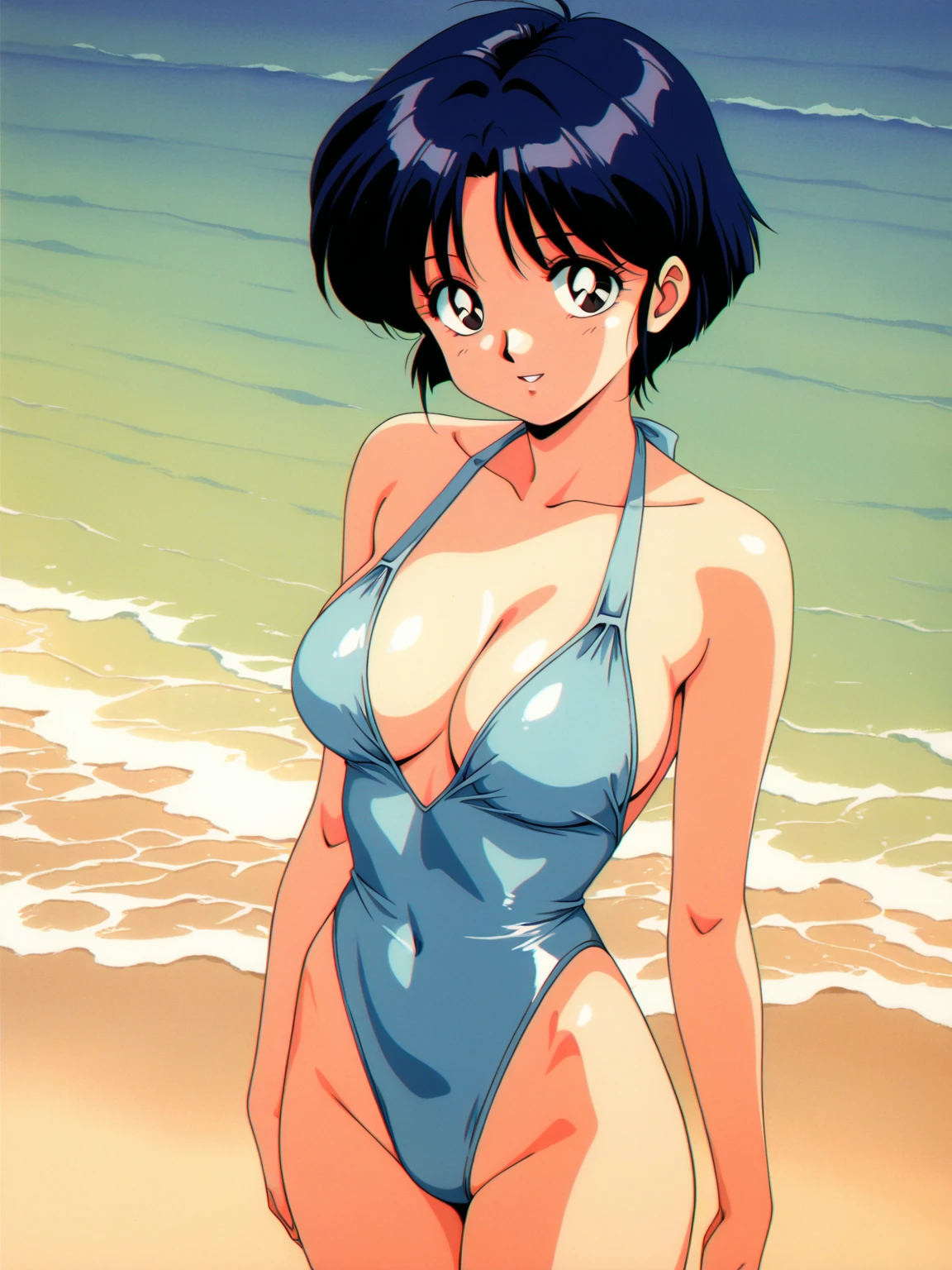 (((:1.2))),((((asakura minami:1.3)))),((masterpiece)),((highest quality)),super detailed,(thin entire outline),enlightenment,,1girl,solo,black hair,medium hair on shoulders,black eyes,small nose,perfect body,beautiful body,beautiful character design,perfect eyes,perfect face,(happy,smile,red cheeks,having fun:1.2),small open mouth,perspiration,wallpaper,ultra high resolution,8k,photo shoot,(beautiful large breast:1.2),beautiful legs,perfect feet,beautiful skin,fair skin,smooth skin,official style,official art,make a screen cap,outdoor,(summer beach),sunshine,bright lighting,white bikini,((((:1.3)))),((protruding ,:1.3)),((on beach delivery chair,wide ,peace sign:1.2)),