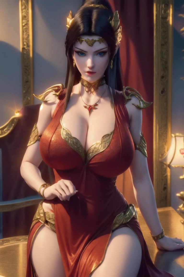 A dark-haired one，Sexy beauty with dark eyes，There is a thin iron chain tied around the neck，Hands and feet on the ground，Lie on the floor，Crawl forward，while crawling, She looks up at you, Laugh terrily.，Huge plump buttocks raised high，Wearing sexy gold suspender hollow ，Buttocks  as a whole，The  is stuck in the butt crack，Plump tits filled with milk，Hip view