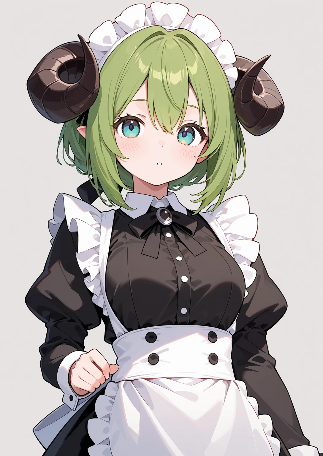 1girl, kal'tsit \(arknights\), arknights \\\\\ masterpiece, best quality, very aesthetic, absurdres, newest \\\\\\ slim body,///// ,by nyantcha,cutesexyrobutts , by khyle,,////// beautiful face, sexy, serious, angry, green eyes, animal ears, big tits,victorian maid
,  solo,maid uniform, (white background:1.2),skirt, black and white clothes