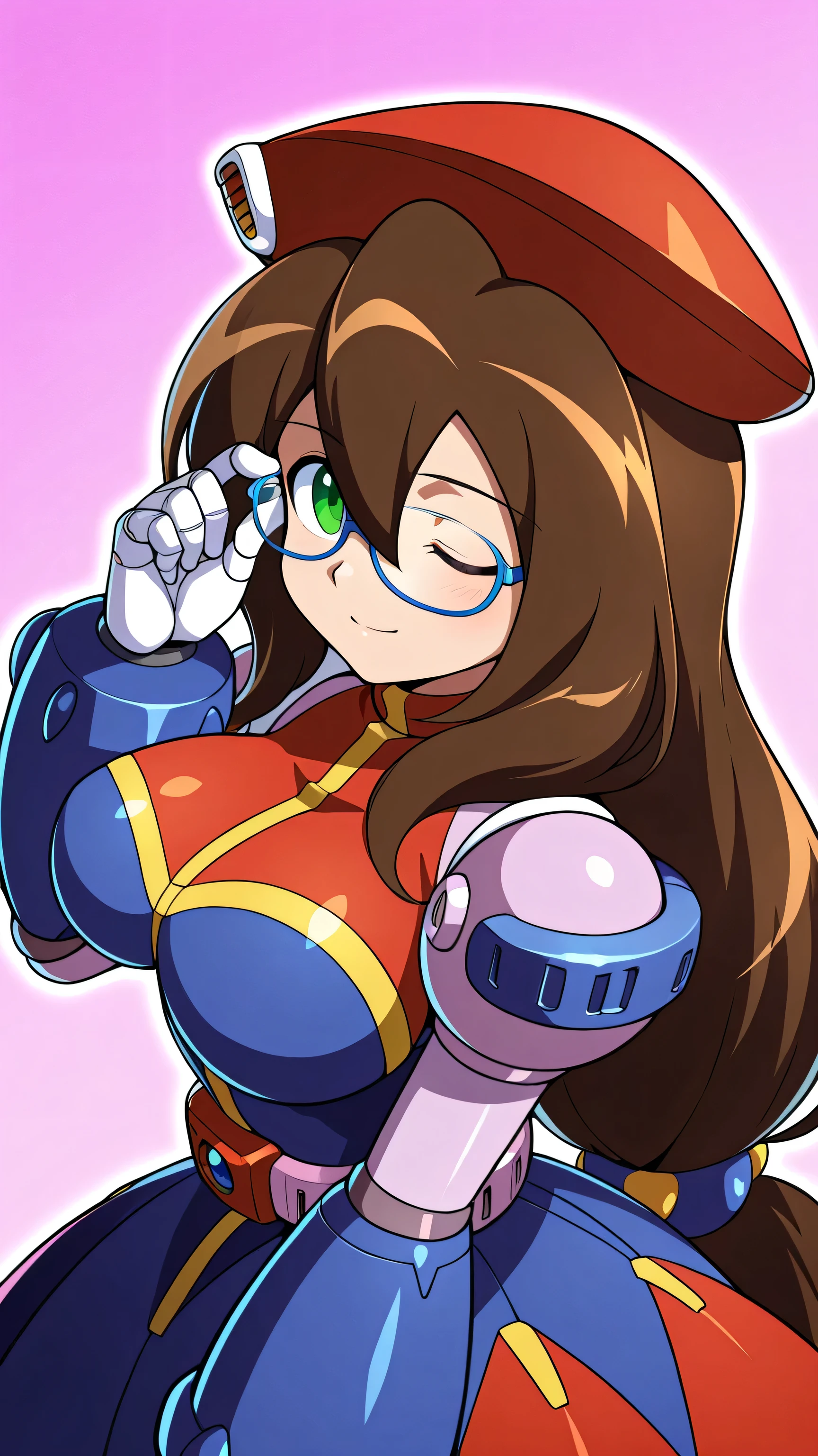 anime coloring, Give your images flat even illumination (negative) or dramatic chiaroscuro lighting (positive), huge breast,, 1girl, , Give your images flat even illumination (negative) or dramatic chiaroscuro lighting (positive).1girl, solo, , one_eye_closed, , glasses,, , smile, blue-framed_eyewear, bespectacled, looking_at_viewer, pink_background, , upper_body, , breasts, , adjusting_eyewear, , , simple_background, ;),iris \(mega man\)
Red hat,green eyes,1girl, long hair, brown hair, hat, green eyes, breasts, beret, android, hair between eyes, dress, red headwear
