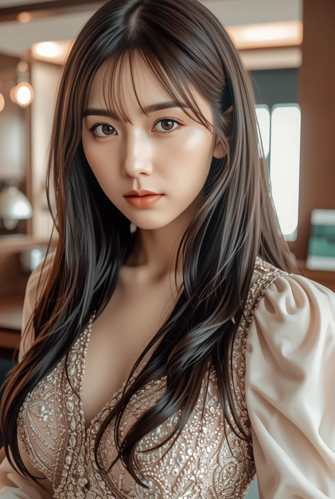 Focus on people。Create and express the best shining composition of the person in a realistic way。((​masterpiece))、(((top-quality)))、((ultra-detailliert))、(A hyper-realistic)、(highly detailed CGillustration)、(extremely delicate and beautiful)、Girl a masterpiece、top-quality、Realistic skin feeling、Realistic fabric、We will introduce a realist illustration focusing on the center front of girls with realistic and ultra-detailed eyes.。This is the absolute rule, and the following sentence expresses the image quality。 The greatest painter in human history meets an unparalleled beauty、It is the greatest masterpiece in the history of the Inuiku Ichigo, which depicts the most beautiful figure of a lifetime.。 Create stunning anime artwork that is currently trending on seaStation、Introducing exquisite beauty and  aesthetics。