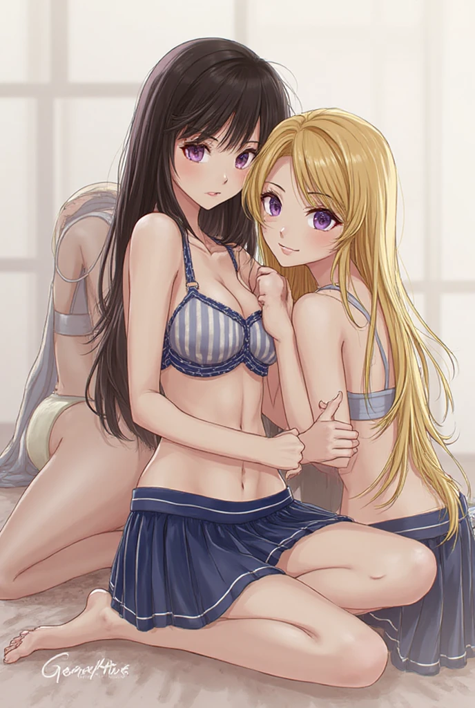 Could you draw me a brunette futanari sticking her  into a blonde with big tits?