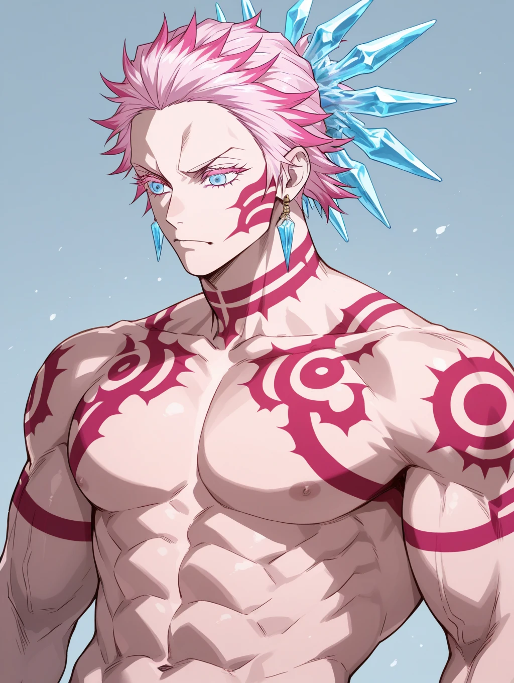 Cartoon drawing of a boy wearing a red and pink crop top dress with a pink ribbon and jewelry brooch、He has long red-pink hair、boy with long pink hair、Blue Eyed Boy、red hair bow、Two Side Up Hair、style of Magic Boy、Long legs、Red layered ruffle 、Black thigh-high socks、Red High Heels、 shoulders、Red wrist cuffs、portrait of Magic Boy、Full body close-up、sparkling Magic Boy、Dress Up Darling Anime、Heavenly Aura、Cool anime boys、Pink iconic character、Prince of Ruby、Magic Boy、Official character art、A boy is standing、Official Art、Official Artwork、wallpaper!、Cowboy Shot、!!beautiful!!、Brilliant!!、perfect costume、perfect body、perfect hands、perfect arms、perfect legs、(male body:1.3)、
