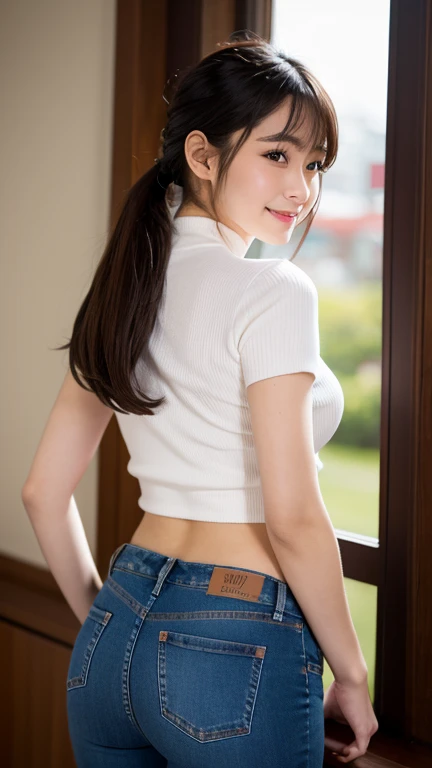 (small :1.2), (perky :1.2), (pointed :1.2), (Pudding cake magazine cover:1.3),(from above:1.0),(shoot from the side:1.1),masterpiece, 1girl, Amazing Cleavage:1.1, thin waist, optimum,tmasterpiece,hight resolution,best qualtiy,hyper HD,super detailing,awardwinning,a 18yo cute girl,(The upper part of the body),anatomy correct,Beautiful Black miniskirt,garters,Gaze,Small face,bangss,holster,Beautuful Women,hands up,leg holster,Gaze,black boots,Cowboy Shot,cute face,a blond,Longhaire,Twin-tailed,Braids, Hairline,（scarlet eyes）,long eyelasher,Hanging eye corners,White skin of the, ((see through camisole:1.1)), ((Sheer :1.0)),Rocket Tits,(Slim body),smile,seductive weak smiling,(with sparkling eyes and a contagious smile),little open mouth, Looking at Viewer,
