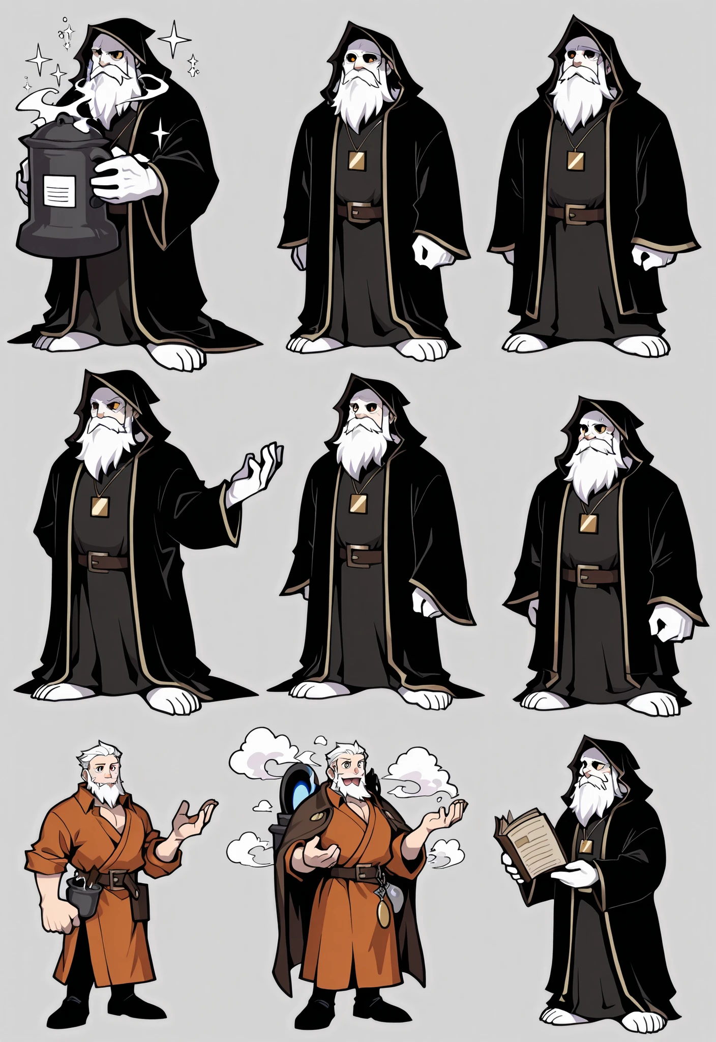 Experienced character reference sheet adoptable for office wizards bestiary, masterpiece , modern day alternate universe, no background, full body, multiple views , best quality , masterpiece , character sheet , dungeon & dragons , visual novel , featured on Pinterest , dynamic. Office wizards bestiary, the many various wizard characters of an office building from the Netherworld. Fantasy world wizards in business suits, hang around the water cooler, change printer ink, run daily office computer tasks in their Medieval themed cubicles! Office work, computers, reports, meetings. Quality, high quality, ultra high resolution, Exquisite Faces, nerdy men, huge white beards, robes, fantasy library themed cubicles, wands, cauldrons, spell books, magic clouds, stars, office management, null-ghost,Takemoto Arashi. Score_9_up ,Score_8_up ,Score_7_up ,Score_6_up, best quality, masterpiece, perfect hands, wizards, 5 fingers, many body types, office supplies, no markings, no watermark, masterpiece, best quality, high details, perfect eyes, award winning, highres, HD, 16k. Some magic, enchanted special effects, highly detailed face, no defects, no watermarks, perfect eyes.