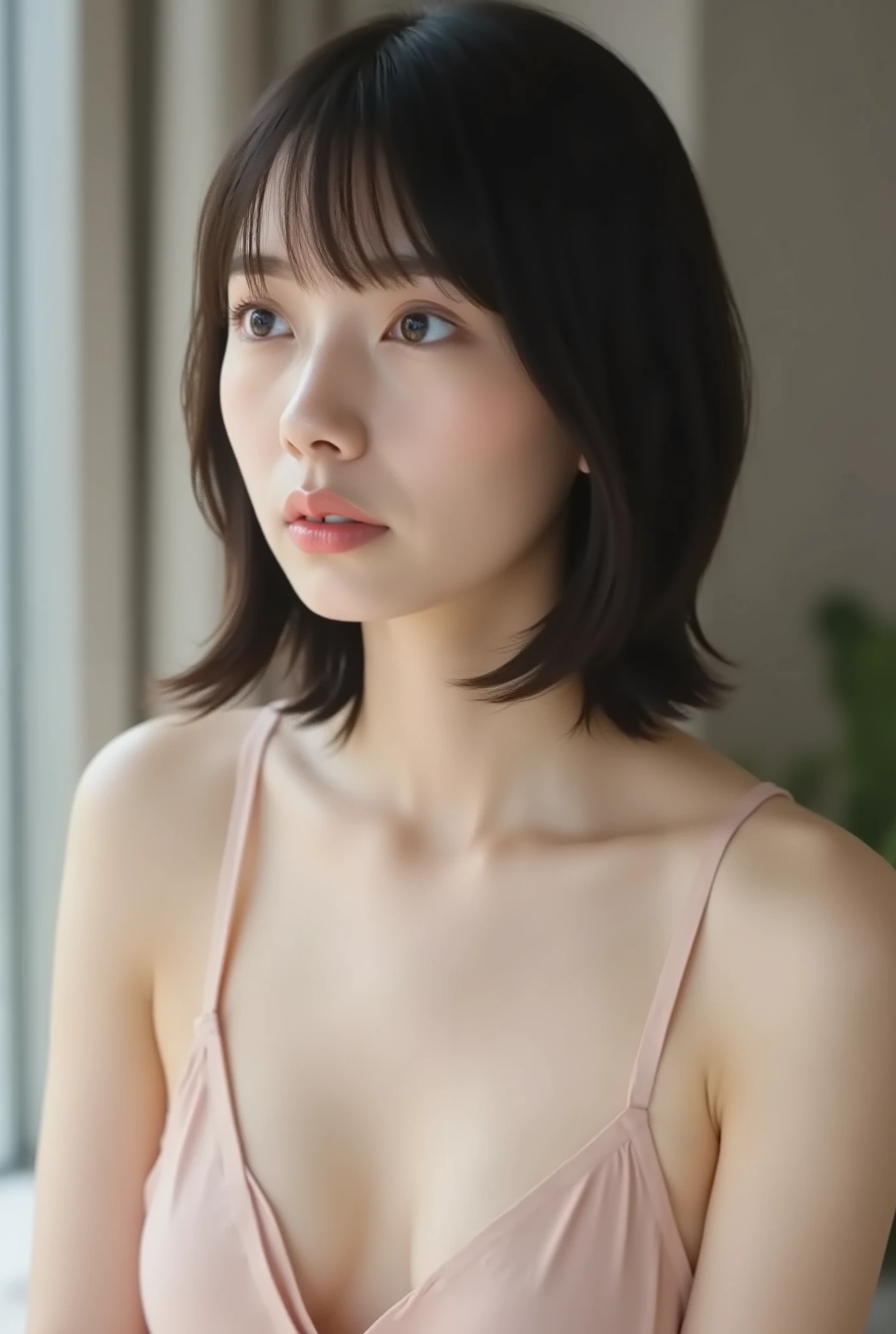 (( premium quality,  8k )), ((masterpiece)), ( details),    、dark hair,  Japanese girls,   first-person view   ,One Woman, a plump woman, petite female ,   sexy,(  full nude, in the bedroom),(((    Super Giant Bust ,    full nude,  beautiful breasts,  short bob hair , dark hair))),  ((dark hair, full nude)) , (( No decoration,  no accessories,       without makeup  ))