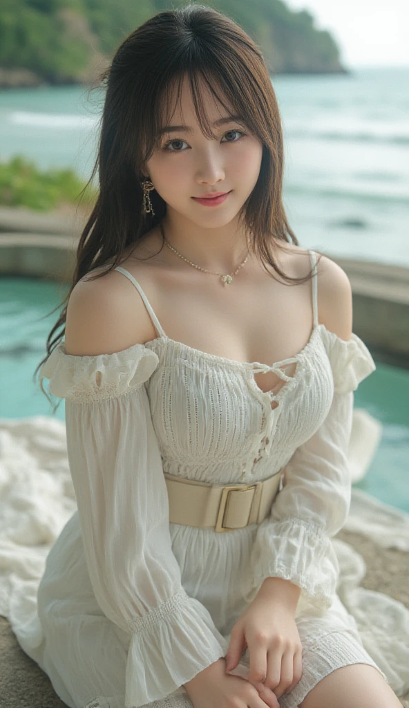 Sweet girl clothes10,korean dress, ((???? shoulders)), ((whole body)), actual, Fashion girl, red lips, mature women, cosmetic, big eyes, beautiful eyes, ((whole body)), (best quality, masterpiece:1.2), super detailed, (actual:1.37), ((???? long legs)), beautiful, young and energetic, Charming model with, ???????????, cleavage, Dynamic posing, Random perspective shooting, ((in the mountains, plant, sitting position, Leaning against the rocks)) (exquisite eyes, Detailed lips, extremely exquisite eyes), Show a bright smile, Create stunning girl images, warm color, Extremely high color saturation, official art, Extremely detailed CG unified 8k wallpaper,(high dynamic range :1.4), (cinematic),(pastel colors, The color is dull, soothing tone :1.3), (natural skin texture, ultra-actual, soft light, sharp),(Very detailed), night, moonlight