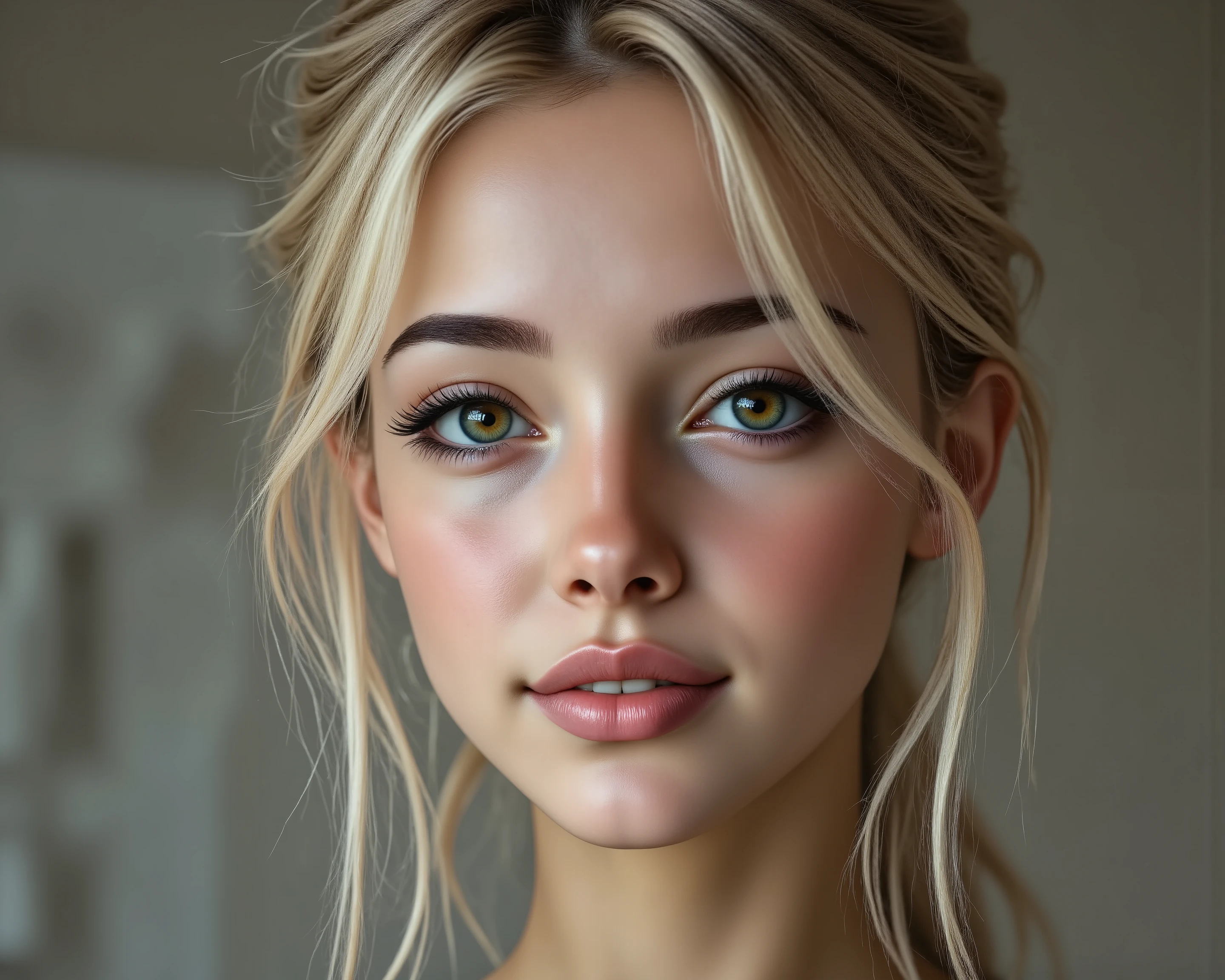  Realistic, (Photorealistic realism), ((ultra quality, extremely details, digital art)), ((focus on extremely Realistic Proportion Body, Anatomically Correct:1.2)), Beautiful Girl, Eyes (acid-resistant terminology) (macro-details:1 . 25) * Moist corneal surface (visible aqueous layer:1 . 2) * Hyper-detailed iris stroma (brown) * Precise limbal ring (slightly darker pigmentation:1 . 22) * Pupil micro-texture (irregular edge authenticity:0 . 9) * Vasculature in sclera (subtle red veins radiating from limbus), "Lashes: blue individual synthetic fibers (crosshatched roots:1 . 2 , clump-free separation)" Technical Specs: (Optics: - "Zeiss Otus85mm f/1 . 4 lens (eye refraction calculations:0.8)" - "Shutter Speed:1/500 (freeze eye micro-movements)" - "(Focus Stacking:7-point coverage on iris plane") (Post-Processing: - "Frequency separation for skin vs eye details" - "Selective sharpening: eyes180% , hair120%" - "Denoise: luminance20 , color35 (retain corneal speculars:1.21)") (Avoid: "pupil distortion , uncanny valley asymmetry , plastic-like wetness")}, UHD, perfect female body, {((Beautiful long legs in good style:1.35))}, ((no bra, no panties:1.3)), (medium butt), (skinny body build),(perfect hot model body:1.4), ((slim belly: 1.2)), (muscular body), dress a beautiful girl with a perfect figure in something nice, made of available materials [(latex), ((lacy), (leather), (jewelry), bracelets, pendants, earrings)], I encourage you to draw them at the same time, ((Use any technique, any style, any outfit, Sew, ((embroider)),choose the color of your eyes, hair and even hairstyles)), ((I encourage you to choose the right background for your phenomenally drawn creation)), (Use any technique, any style, any outfit, arms tattoo,((micro skirt)),angelic cute face,white teeth, perfect beauty, long eyelashes, neon pink lips, oiled skin (psychedelic background, paranoia background),
