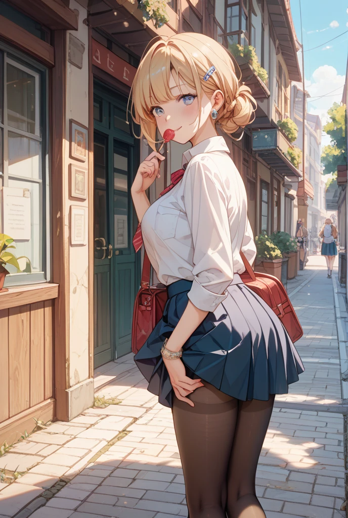 Beautiful modern fashion girl drinks Coca-Cola, cinematic style,8k resolution, good hands, intricate anime, good, best image, eyeballs,nase, mouth are realistic details,hair blonde; dynamics, bonitsa, anime 4k, dressed in school clothes