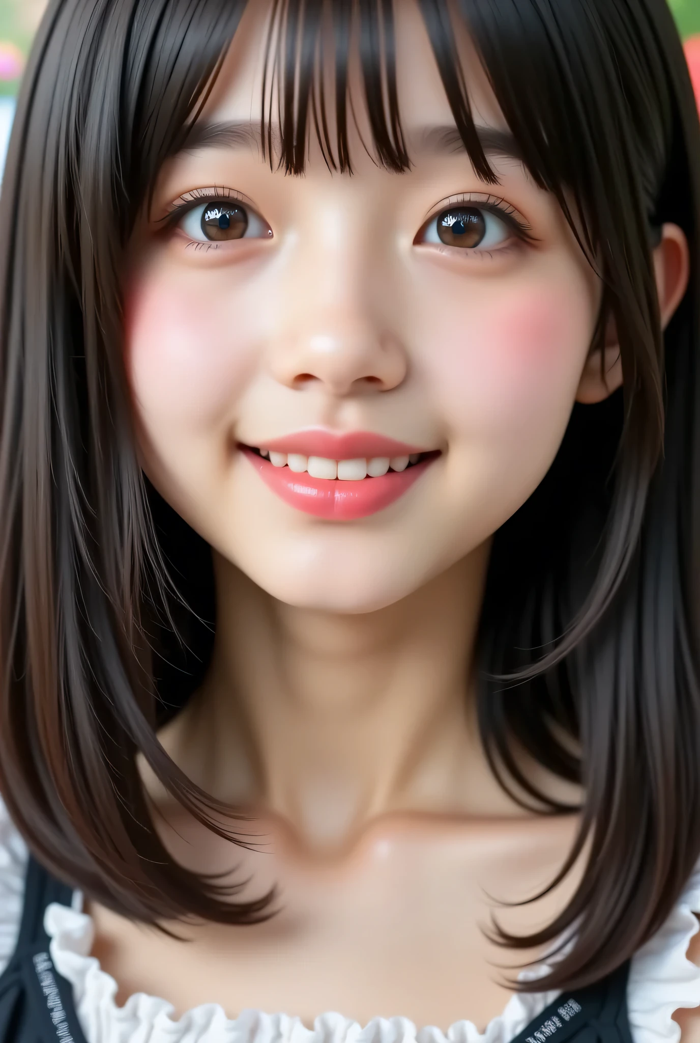 (very detailed}, , {Highest Quality}, {Super High Quality}, {highest resolution}, {{{sharp focus:pupil}}, {{16k}}, {{Realistic and Stunning Portrait of a Japanese High School Student: 2.0}}}, ((bust up:2.0))), {{Happy Smile: 2.0}}, {detailed facial depiction}}, {{detailed eye description, big eyes with double eyelids}}, {Thick Lips:Lipstick}, black hair, black pupil}}}, {????? High School Girl , Mini Skirt Dress with Lots of Ruffles:18 years old:pale skin:boobs}}, {{ Fairy Inspired Outfit}}, {{Unrealistic fairy-tale space}}, {{))), {very fantastic, depth of field photo}}, {{{Bob hair with trimmed Bang: Home Cut: Bang}}}, {{viewers}},