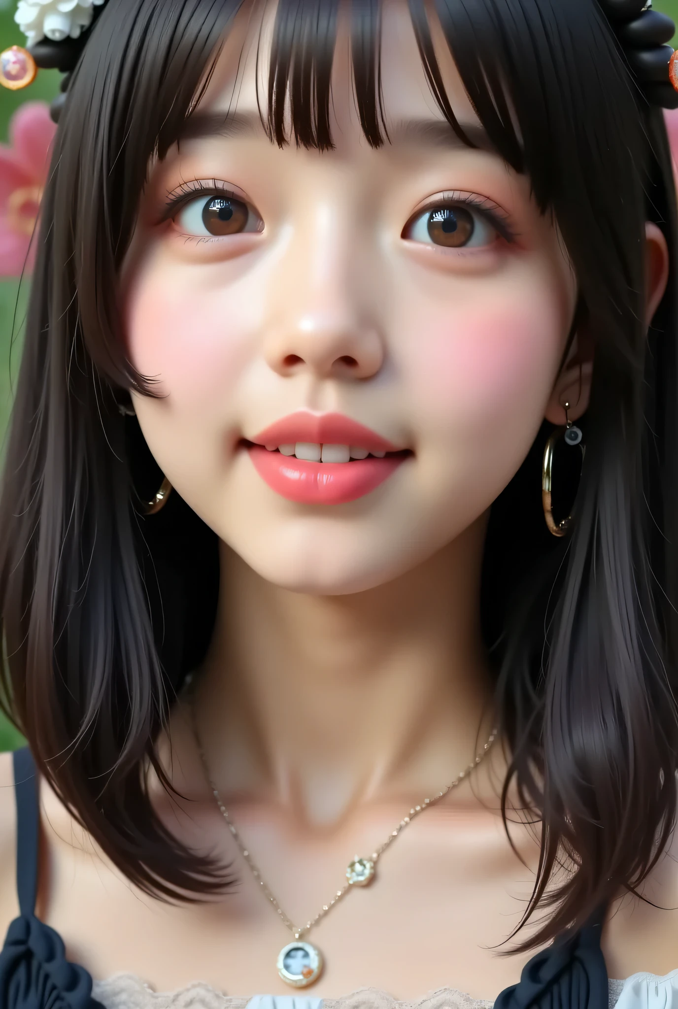 (very detailed}, , {Highest Quality}, {Super High Quality}, {highest resolution}, {{{sharp focus:pupil}}, {{16k}}, {{Realistic and Stunning Portrait of a Japanese High School Student: 2.0}}}, ((bust up:2.0))), {{Happy Smile: 2.0}}, {detailed facial depiction}}, {{detailed eye description, big eyes with double eyelids}}, {Thick Lips:Lipstick}, black hair, black pupil}}}, {????? High School Girl , Mini Skirt Dress with Lots of Ruffles:18 years old:pale skin:boobs}}, {{ Fairy Inspired Outfit}}, {{Unrealistic fairy-tale space}}, {{))), {very fantastic, depth of field photo}}, {{{Bob hair with trimmed Bang: Home Cut: Bang}}}, {{viewers}},
