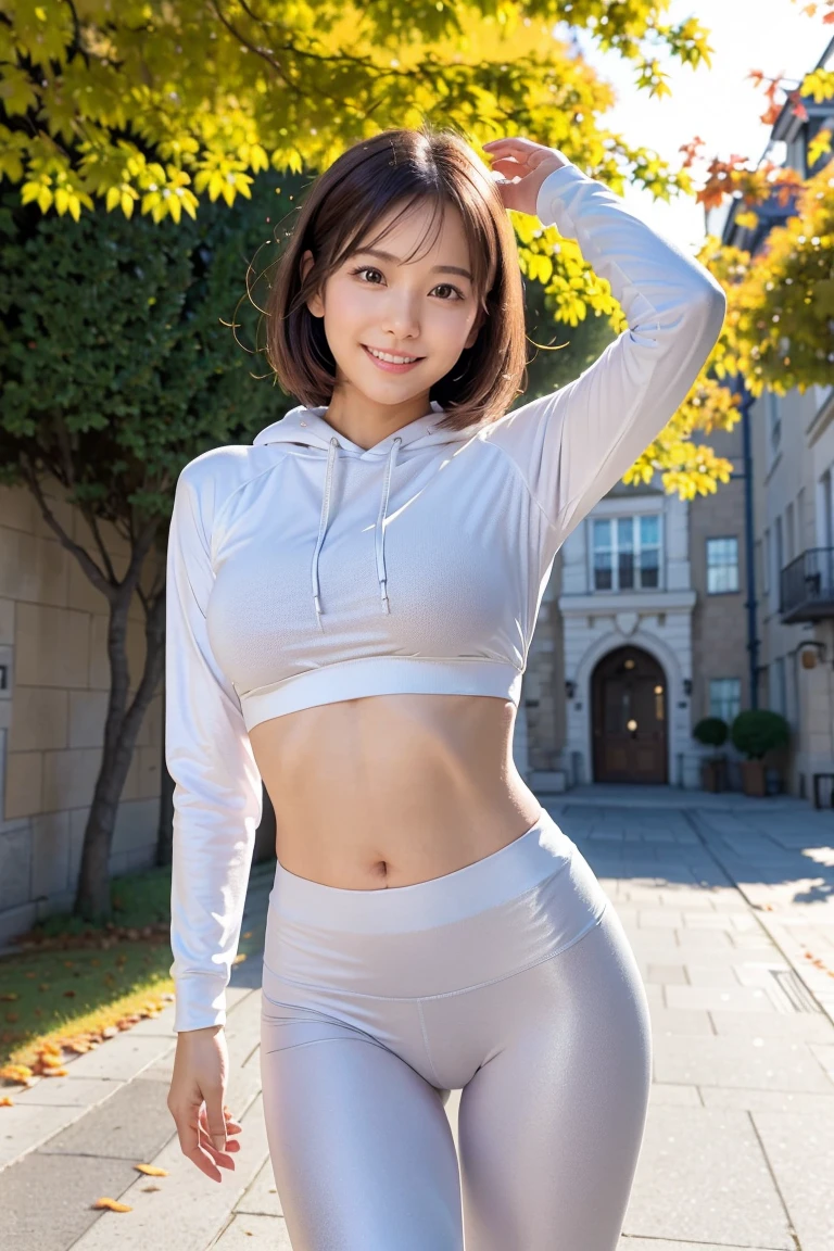 (Woman in her 20s, Long Hair, smile), (cute sportswear, Gymのトレーナー, Gym), (Pure white shiny skin, Healthy Body)