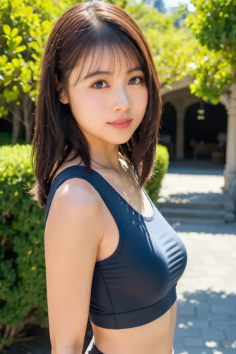 pureerosface_v1， best qualityer， photorrealistic， 8K， high resolution， 1girl huge big breasts， perverted woman， （skin tooth）， （whole body：0.6）， marvelous，fazendo pose dinâmica mostrando a in this/in this， （（academy ,Training：1.6））， medium size round chest sportswear with coconut palm tree：1.4））， gazing directly at the viewer：1.8， （1 girl looks at the audience with long hair， black has， parted bangs：1.65）， （bokeh）， Smile with：1.5， （closed mouths：1.16）.