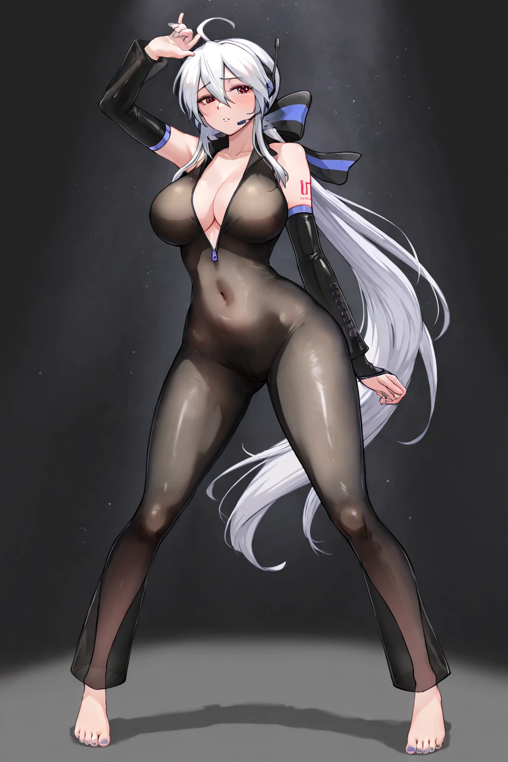 girl、Random pose、Large Breasts、Full Body Tights、See-through、Nipples are visible、Streaks