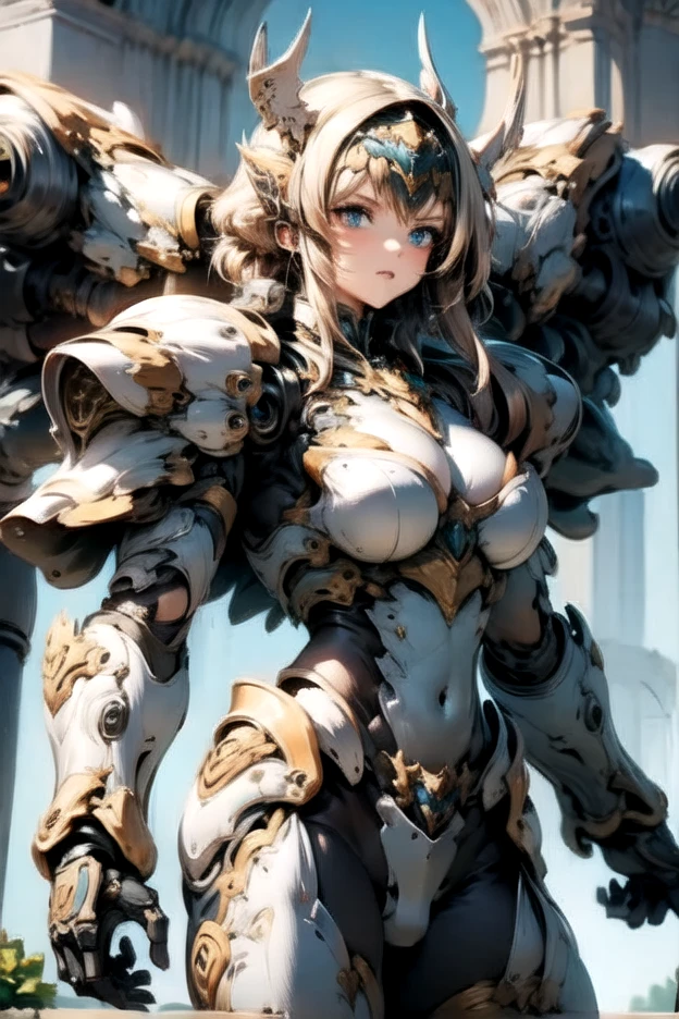 (((Simon Bisley))), (((Frank Frazetta))), ((((absurdists))), (((best quality))), (((masterpiece))), full body, wearing very few clothes, long white and straight blonde hair, ((((clothing made of patches, tiny red ????? all torn))), voluptuous Gallic woman of 35 years muscular, helmet with wings on her head, perfect Gallic warrior, perfect and proportioned body, white warrior walking among wheat plantation, mountain ranges in the background,  very hot, she is ????? and sweaty and her skin glows under the scorching sun, metallic armor on her left arm