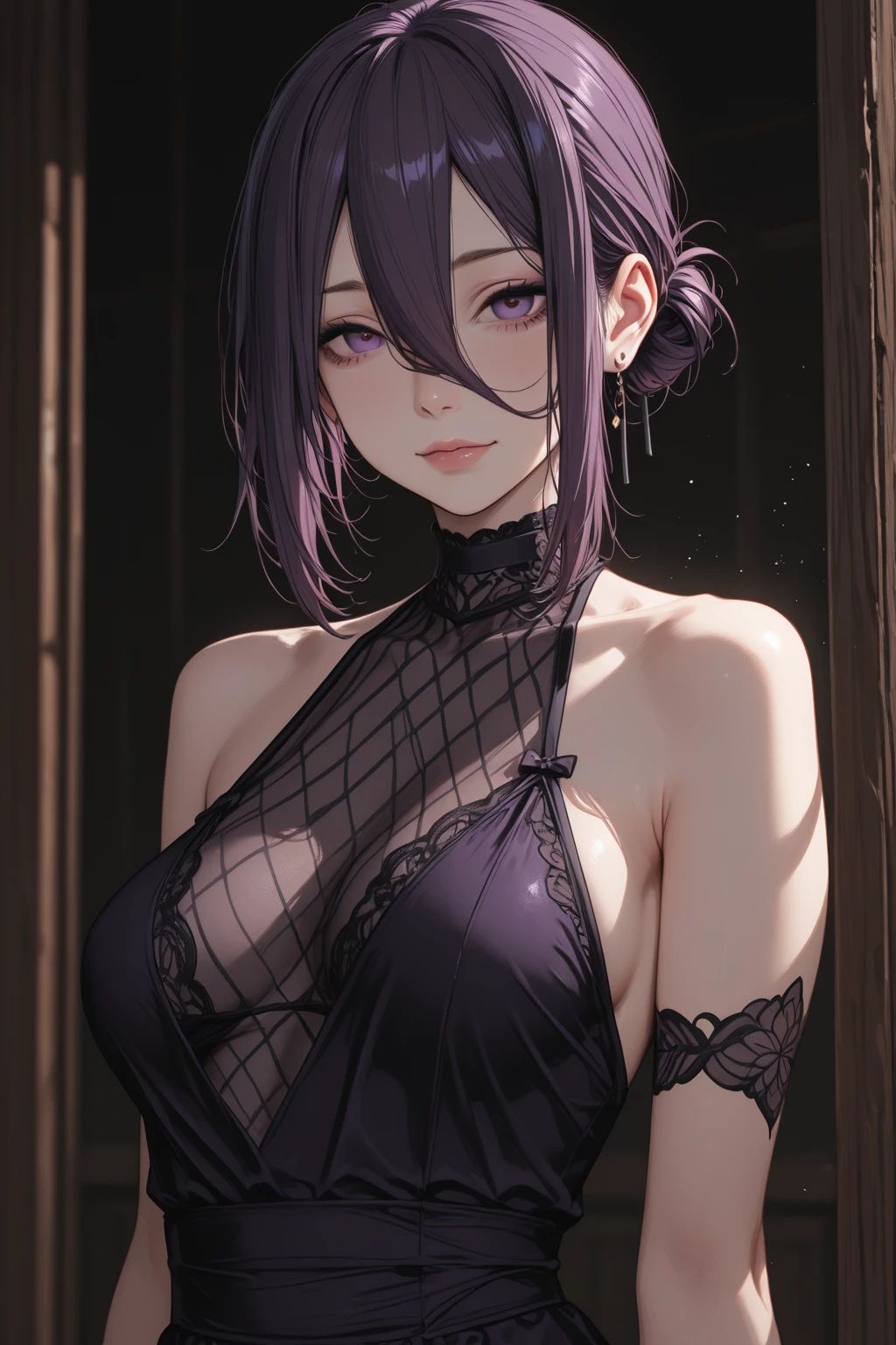 obra maestra, absurdos, Hinata\(boruto\), 1 chica, Solo,mujer madura, vestido floral sin hombro, looking at the petals by viewelling), perfect composition, detallado lips, pecho grande, Hermoso rostro, body proportion, rubor, (Labios rosados), pelo largo,  ojos morados,  mirada suave,  super realistic, detallado, Photoshoot, cara y cuerpo realistas,  expression,  expression, mqmf, showing armpits,sweaty,sweaty body,sweaty armpits, sweating, pose,, showing , on side