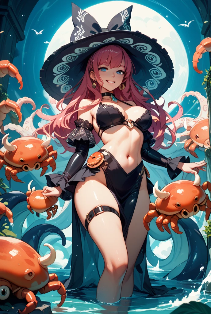 masterpiece, best quality, woman, 1girl, evil smile, black hair, yellow eyes, rain, medium hair, witch, tentacles, lightning,