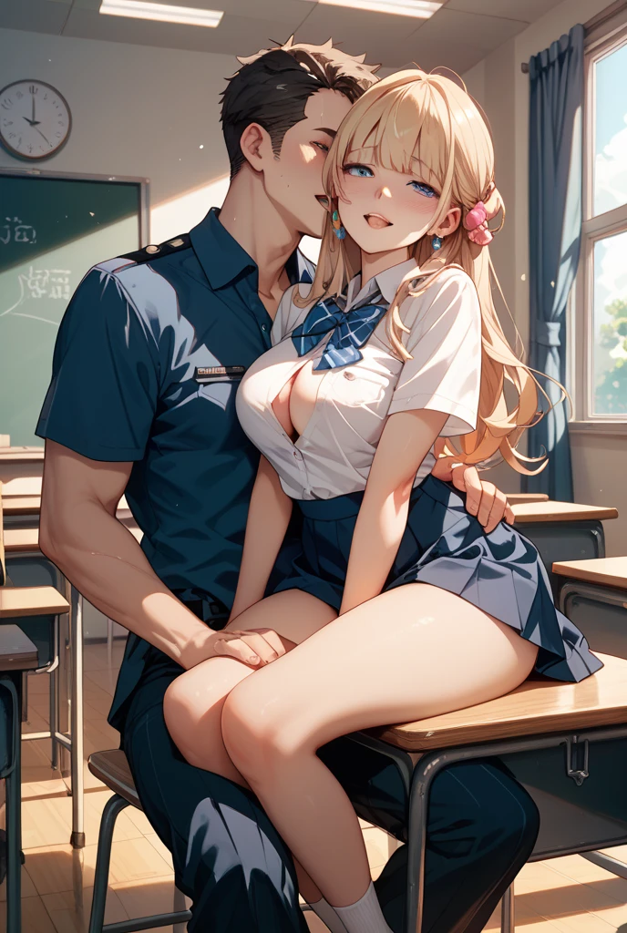 Pastel mood throughout　Men and women hugging each other、1:1 Love of Love、make out、Man touching woman、Sexy Girls、Crying face、Confused face、blazer、blouse、Ribbon on chest、Hug from behind、One boy。Handsome man talking in your ear、A man grabs a woman from behind、Excited face、Ecstasy、picture、masterpiece、Highest quality、(A girl with blue eyes and blonde hair opens her legs immediately　Gal、High school classroom　Mating with a male　男性が女性をHug from behind　worst 　男性と 　Small breasts　Open your legs upwards、　　Blonde　Round eyes　A tall and very pretty woman　M-shaped feet　Focus on the thighs　ejaculation　ejaculation　sperm 　massive  　　　   male teacher、Photograph the whole body from above at an angle、Sex、High school classroom　Mating with a male　男性と 　　　Blonde　Round eyes　A woman with a very pretty face　Open your mouth and stick out your tongue　　ejaculation　ejaculation　sperm　Photograph the whole body from above at an angle