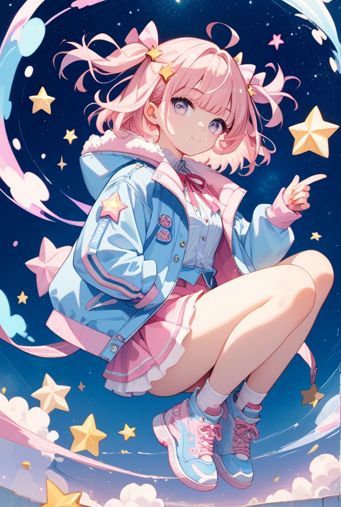 Star Fairy、cyber punk、simple background、kawaiitech、Star-shaped backpack、