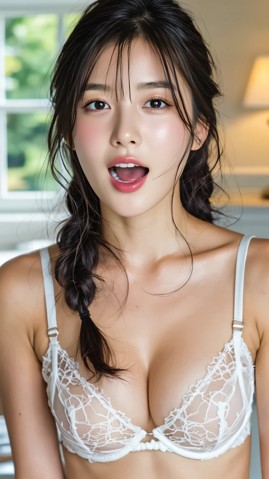 very detailed、masterpiece、highest quality、Ultra high decomposition energy A、High resolution in 8K、Transparency that looks great in photoine eyes、Gradation、Anatomically perfect body proportions, hard disk、 , Nikon Z9 80mm lens, table top、dental malocclusion, too bright natural light、sunlight、beautiful alignment , (tits:1.8)、Attitude that attracts students、yes、、thin eyebrows、wavy long hair、detailed nose、detailed mouth、detailed ears、golden ratio face、(attractive appearance)、(Curvaceous)、(I'dealing with percentages)、long neck、Eye of Lashaig、(((Light up your face、look at the audience、captivate your audience、、eye highlights)))、(Photoreal:1.4), Shadow、(best image quality:1.0), (ultra high resolution:1.0), 8K, RAW photo, (masterpiece:0.2), Curvaceous、 pose、When you shine light on your face, brightened, on the bed,ecstacy face, ((( expression of ))), ((While )), (((Male  being placed in female ))),((( position is normal))),(((Very very strong pleasurable expression))), Spreading the legs, ((showing the female ))dim eyesight,wanting to be kissed,no shoulder sweater..:1.6),(YUI ARAGAKI image),  position is normal, (Emphasis is placed on the joining of ), crotch open ,(((The center of the photo is the female ))),((Being  by men)), (She's spreading her  with her fingers,and she's showing it to us.),japanese adult videos image,  on the face