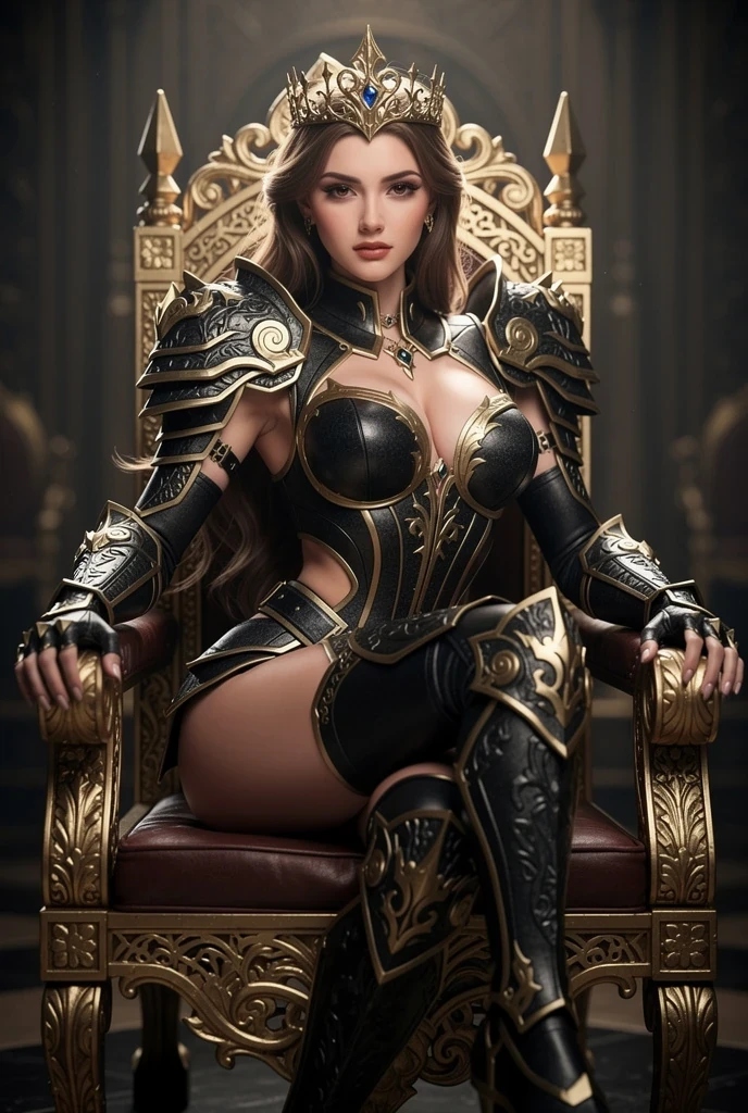 score_9, score_8_up, score_7_up, score_6_up
<lora:GOWFreya:0.9>
GOWFreya, 1girl, brown hair, long hair, brown eyes, looking at viewer, sitting, throne, crossed legs, indoors, thigh boots