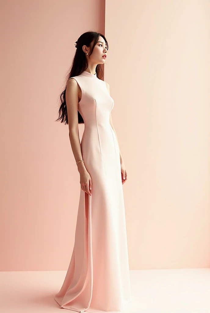 highest quality、4K、Beautiful lady、Perfect Face、Perfect Style、perfect body、Sunburn、beautiful lady、mature、long curly layer brown hair、Swept-back hair、full body,  、charming、healthy、of the highest quality、8K、She is wearing a long, elegant white dress with long sleeves, featuring a  that reveals one of her legs as she strides forward.
BREAK （Abstract shapes, deep grayscale tones, polygon fragments, geometric patterns, low-light monochrome background, polygonal shadows, composition of straight lines and sharp angles, facet of modern art, deep textured base for digital art, minimalist style, dynamic contrast of light and shadow, contemporary graphic design, background for visual concepts, upscale matte finish, meticulous attention to detail）