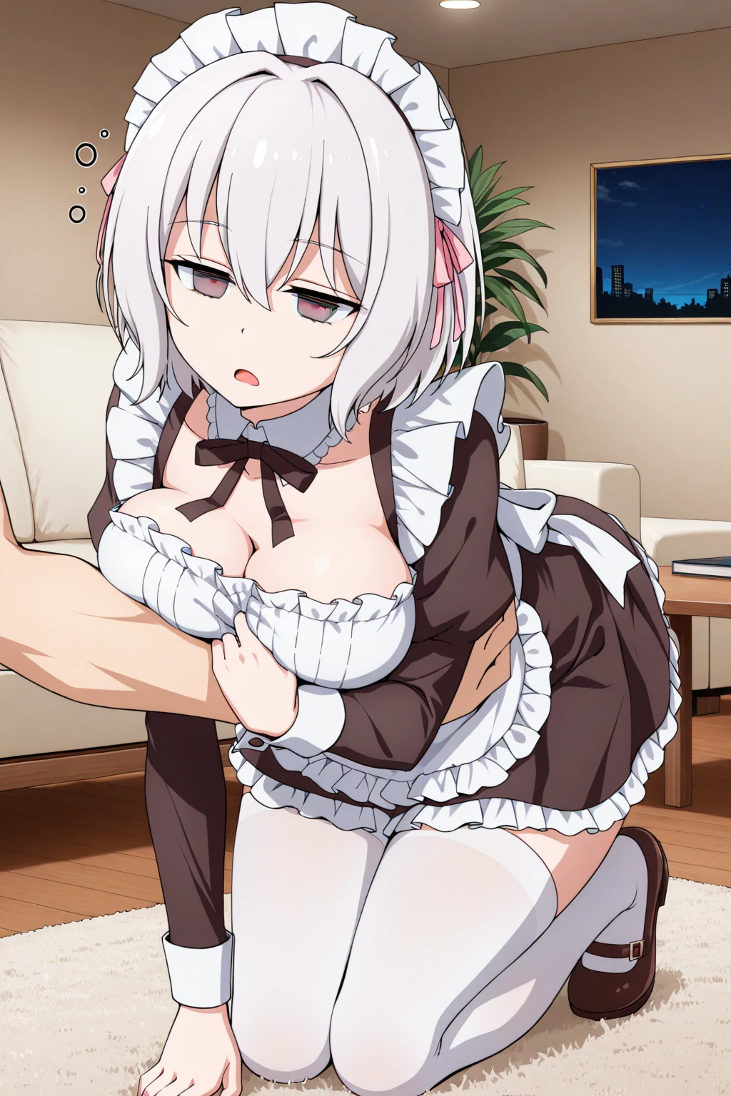 score_9, score_8_up, score_7_up, best quality,  zPDXL2, BREAK   1girl, blush , , half-closed eyes, rolling eyes, [clenched teeth|open mouth|tongue out], sirius_\(azur_lane\), from behind, Standing on one leg with hands on hips