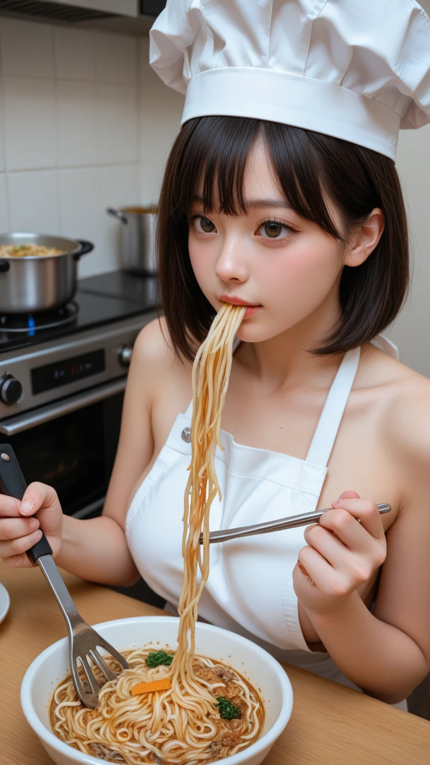 (best quality:1.2), masterpiece, Realistic, Ultra-high resolution, (((a beautiful Japanese idol 12 years old woman:1.2))), ((Gaunt:1.3)), (((Very flat chest:1.4))), ((Baby Face)), ((arms up)), (show me your armpit:1.2), (((She has condensed milk poured all over her body))), completely :1.4, ((Armpits are wet and shiny with sweat)), She has skin that sweats easily Soaking wet, Sweaty, ((I can see my pores:1.5)), ((Painful expression)), (((Put a very long sausage in her mouth:1.3))), ( chamber, prison:1.5)