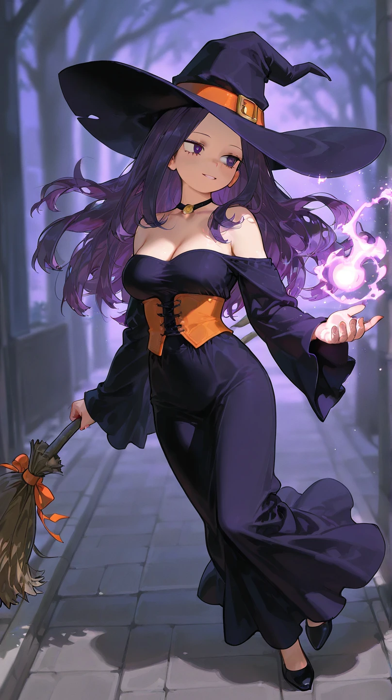score_9,score_8_up,score_7_up,score_6_up,source_anime,rating_questionable,solo, 1girl,  <lora:Dark_Smoky_Aura:0.8> SmokeyAura,Aura, purple smoke, witch, black tome, spooky, zPDXL2,