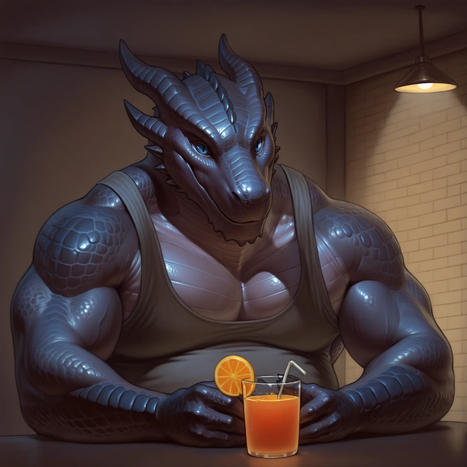 Bara, Solo, by Taran Fiddler, muscular male, mature age, middle-aged, furry male, canine, white fur, embarasses face, beard, , , sweaty body, , , using  (()), embarassed face, looking at viewer (surprised), sitting on bed, dim lighting